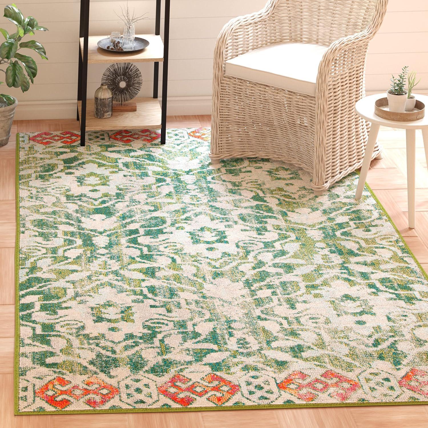 image:imageSAFAVIEH Madison Collection Area Rug 53 x 76 Navy amp Ivory Boho Distressed Design NonShedding amp Easy Care Ideal for High Traffic Areas in Living Room Bedroom MAD444NGreenIvory