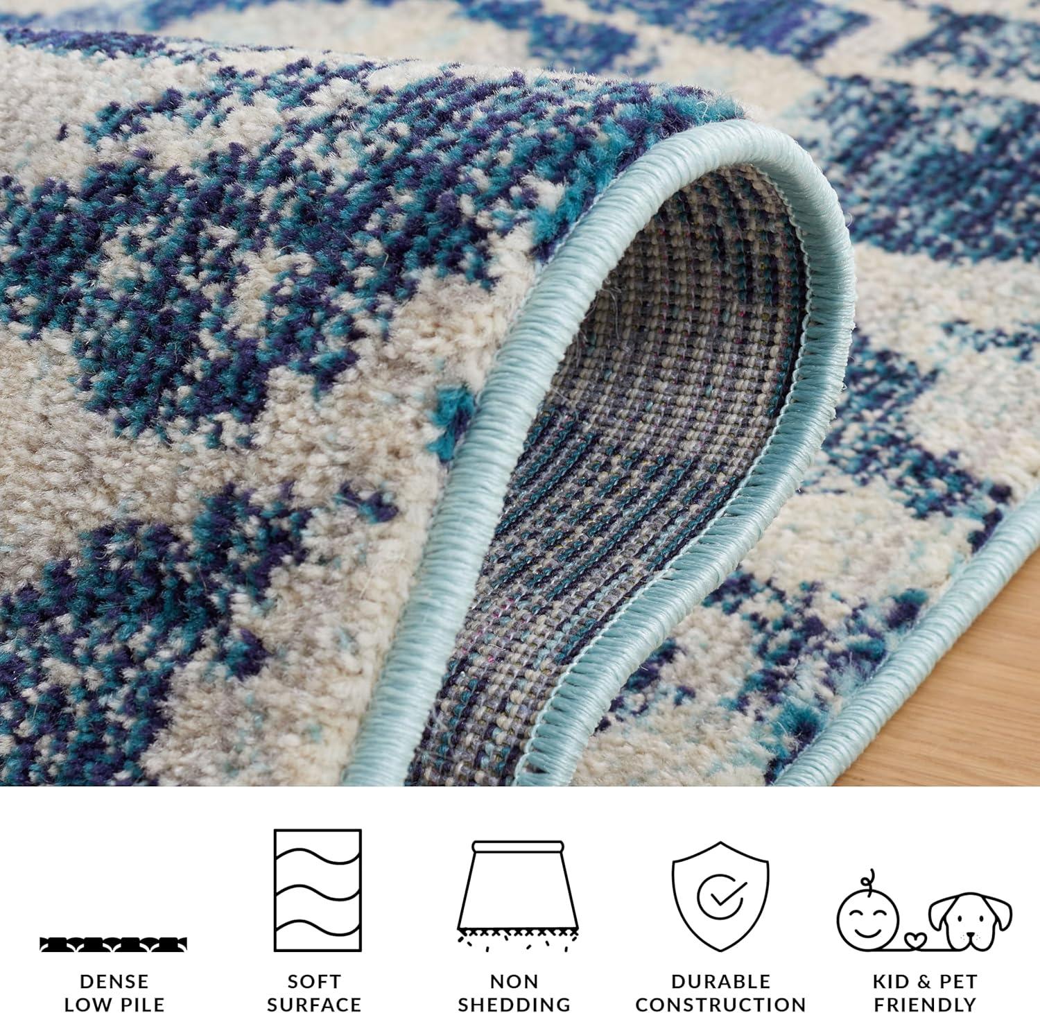 image:imageSAFAVIEH Madison Collection Area Rug 53 x 76 Navy amp Ivory Boho Distressed Design NonShedding amp Easy Care Ideal for High Traffic Areas in Living Room Bedroom MAD444NNavyIvory