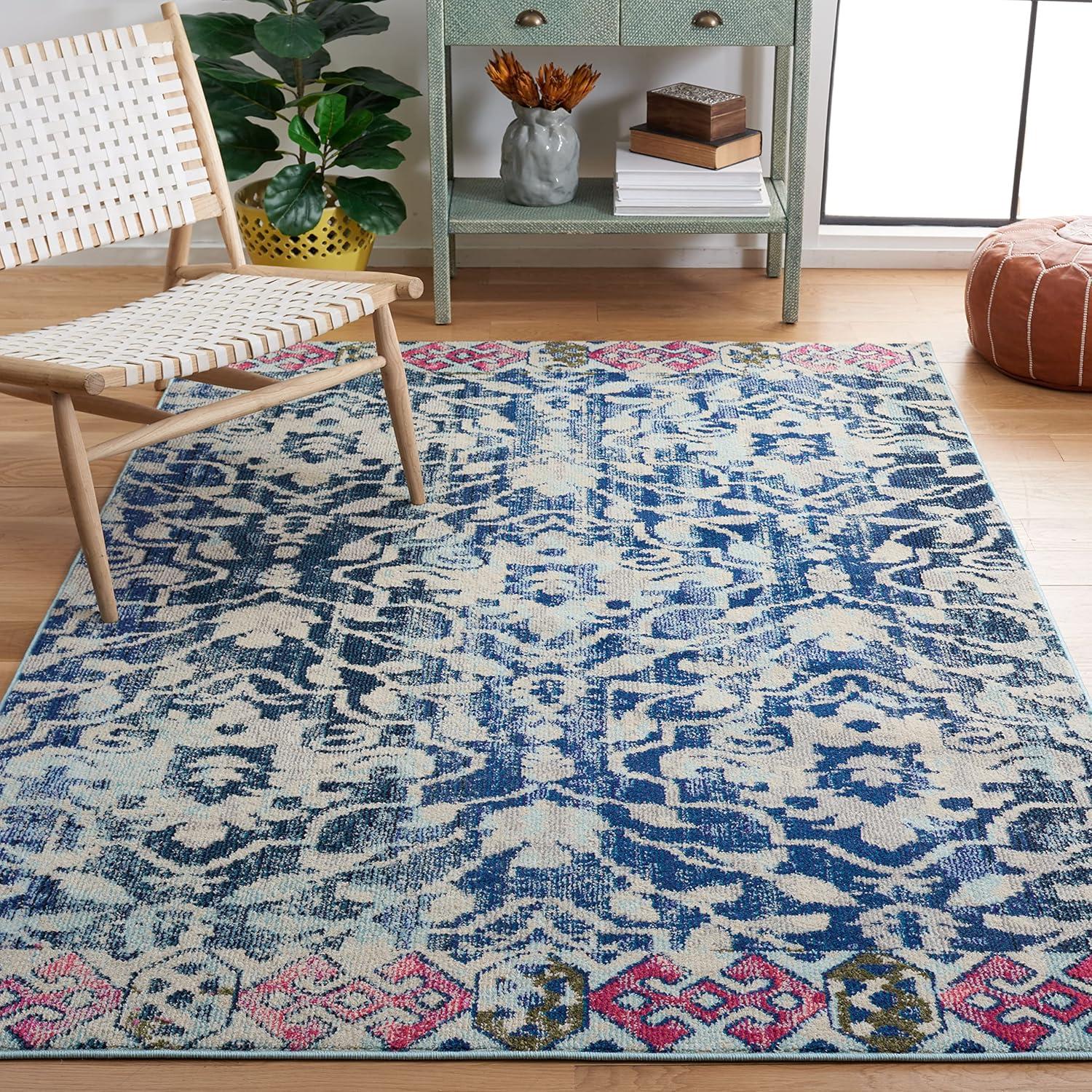 image:imageSAFAVIEH Madison Collection Area Rug 53 x 76 Navy amp Ivory Boho Distressed Design NonShedding amp Easy Care Ideal for High Traffic Areas in Living Room Bedroom MAD444NNavyIvory