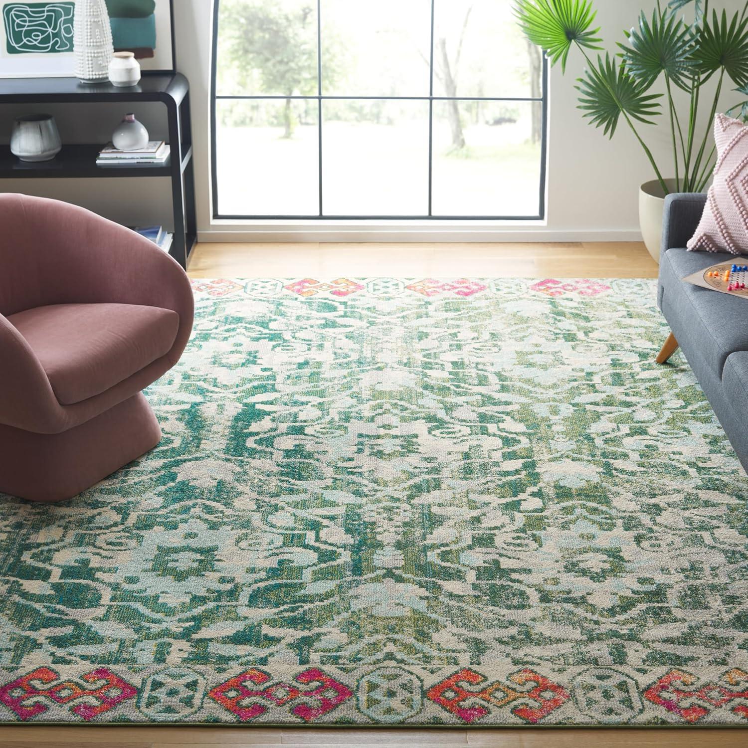 image:imageSAFAVIEH Madison Collection Area Rug 53 x 76 Navy amp Ivory Boho Distressed Design NonShedding amp Easy Care Ideal for High Traffic Areas in Living Room Bedroom MAD444NGreenIvory