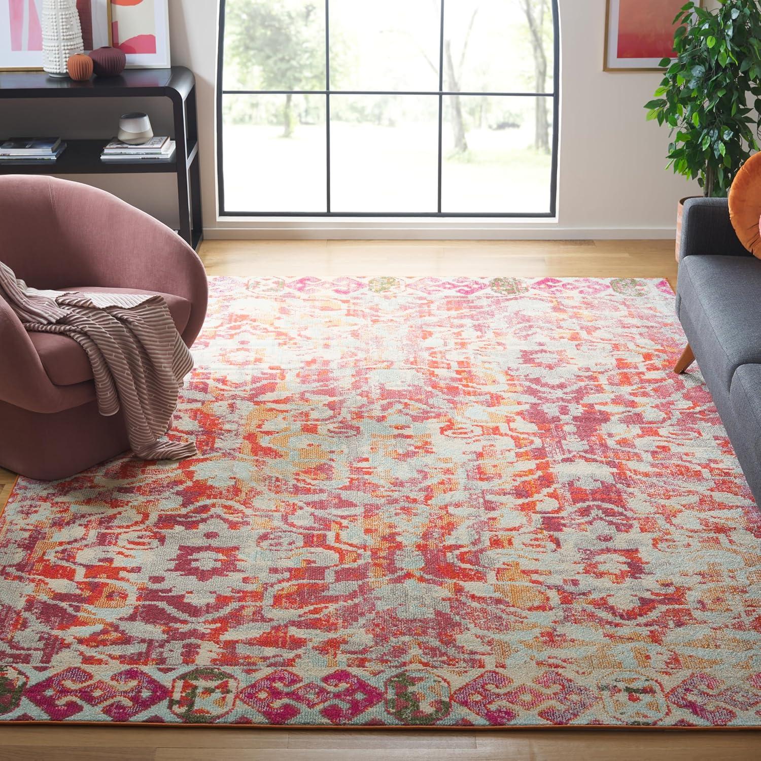 image:imageSAFAVIEH Madison Collection Area Rug 53 x 76 Navy amp Ivory Boho Distressed Design NonShedding amp Easy Care Ideal for High Traffic Areas in Living Room Bedroom MAD444NOrangeIvory