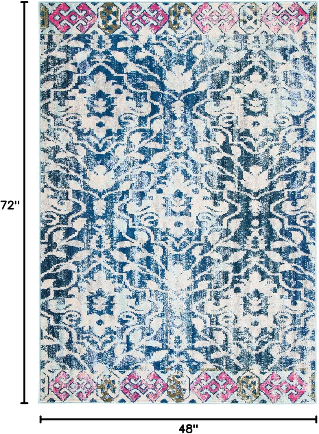 image:imageSAFAVIEH Madison Collection Area Rug 53 x 76 Navy amp Ivory Boho Distressed Design NonShedding amp Easy Care Ideal for High Traffic Areas in Living Room Bedroom MAD444NNavyIvory