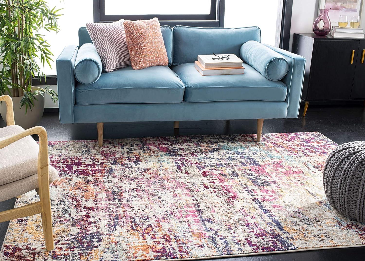image:imageSAFAVIEH Madison Collection Area Rug 53 x 76 Red amp Light Blue Modern Abstract Design NonShedding amp Easy Care Ideal for High Traffic Areas in Living Room Bedroom MAD458CRedLight Blue