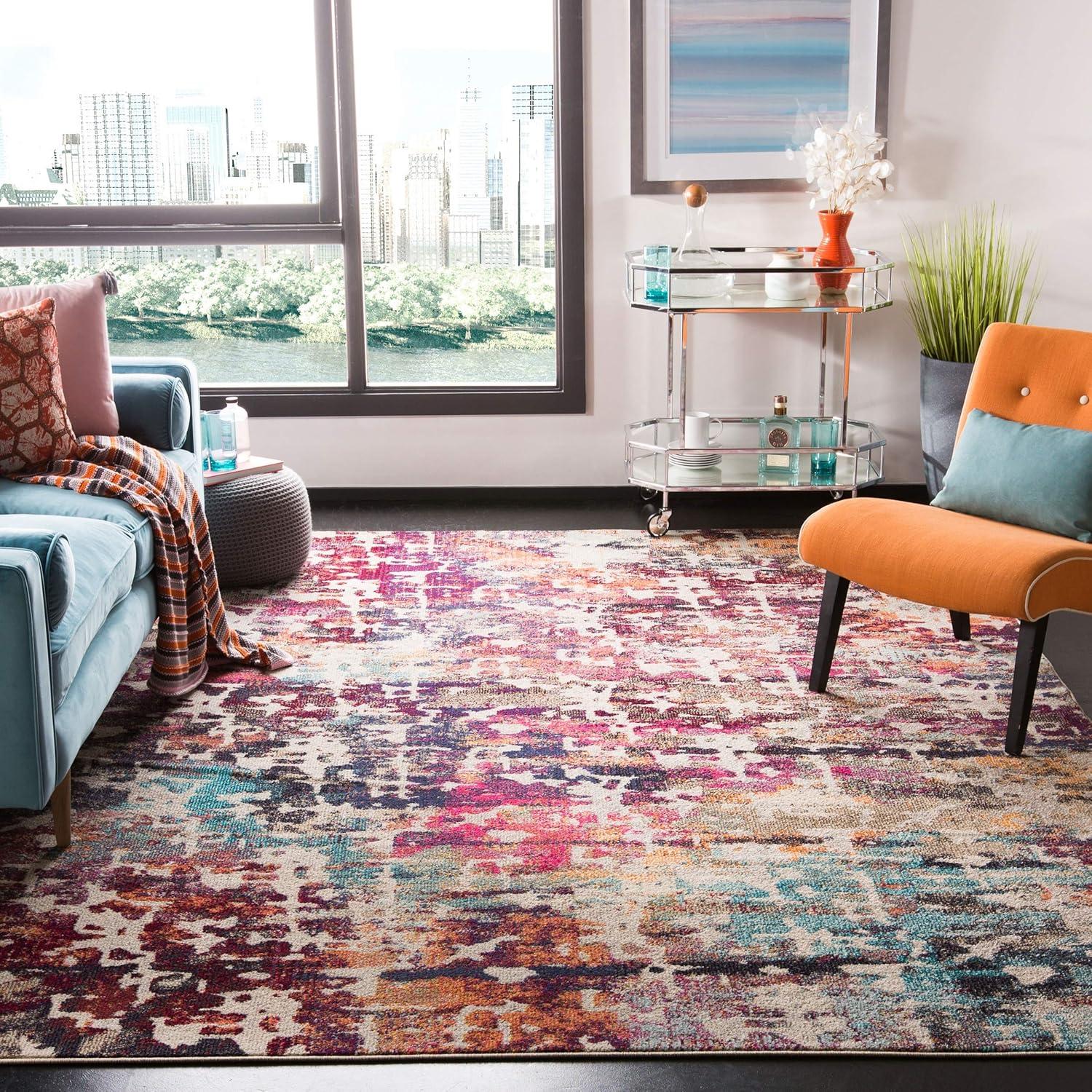 image:imageSAFAVIEH Madison Collection Area Rug 53 x 76 Red amp Light Blue Modern Abstract Design NonShedding amp Easy Care Ideal for High Traffic Areas in Living Room Bedroom MAD458CRedLight Blue