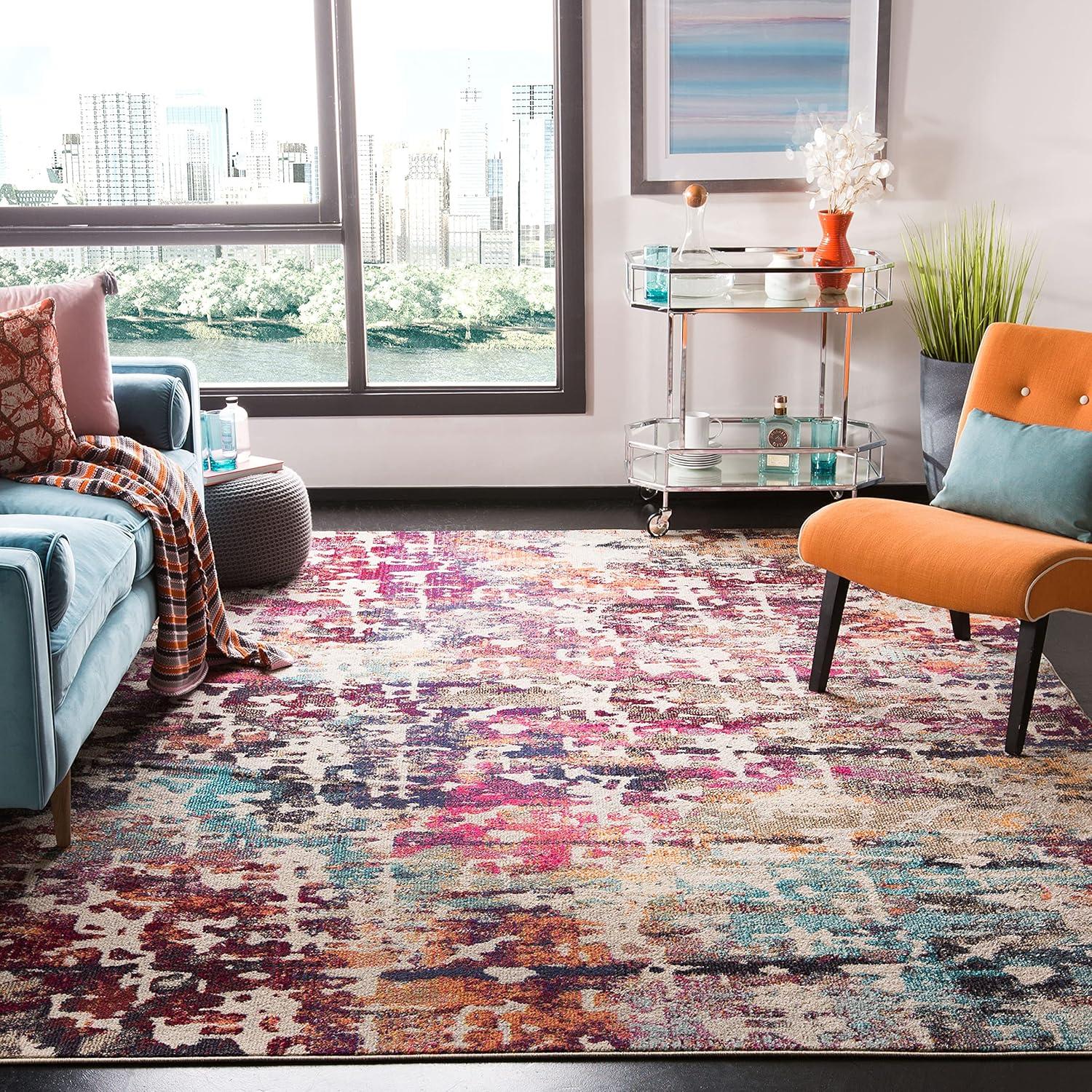 image:imageSAFAVIEH Madison Collection Area Rug 53 x 76 Red amp Light Blue Modern Abstract Design NonShedding amp Easy Care Ideal for High Traffic Areas in Living Room Bedroom MAD458CRedLight Blue