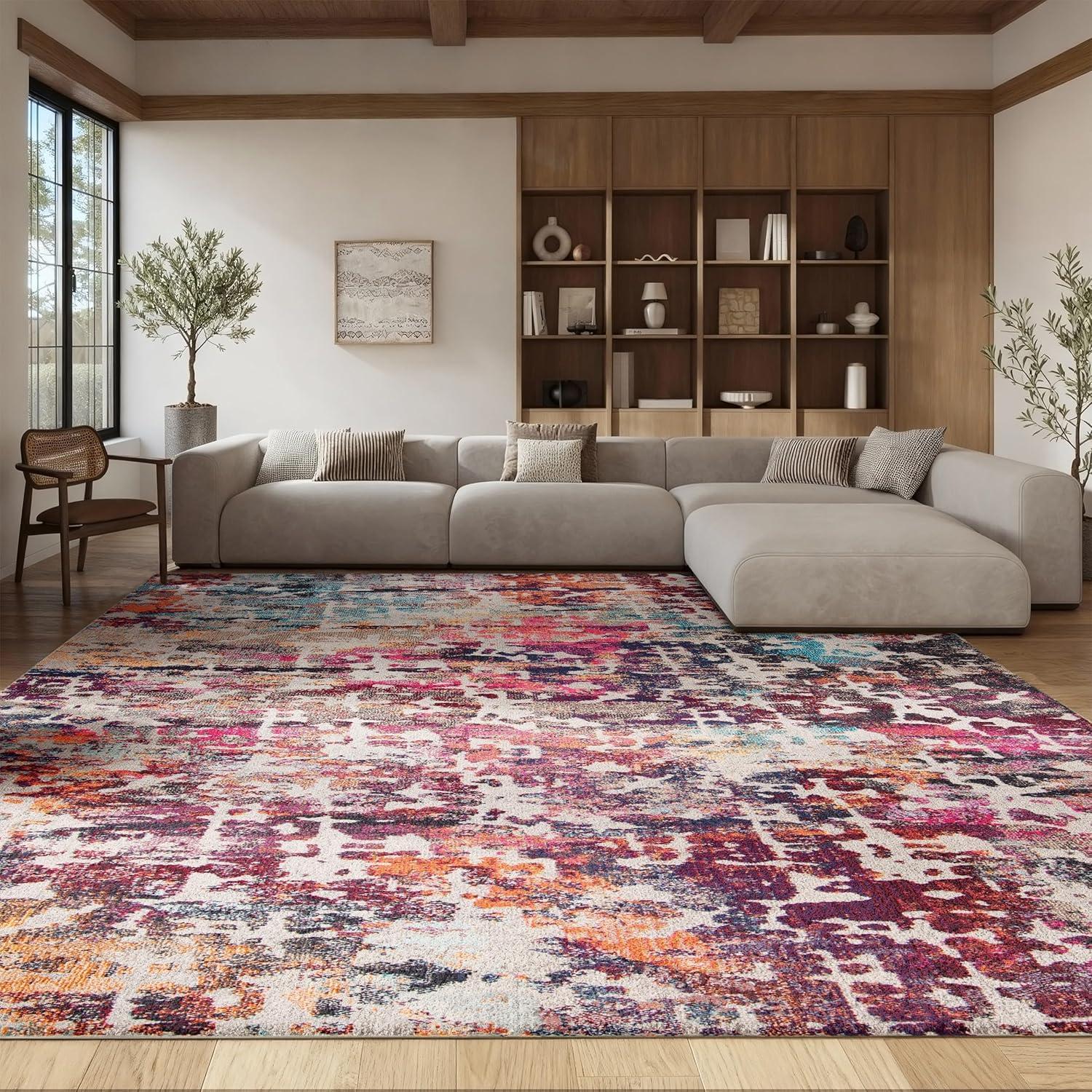 image:imageSAFAVIEH Madison Collection Area Rug 53 x 76 Red amp Light Blue Modern Abstract Design NonShedding amp Easy Care Ideal for High Traffic Areas in Living Room Bedroom MAD458CRedLight Blue