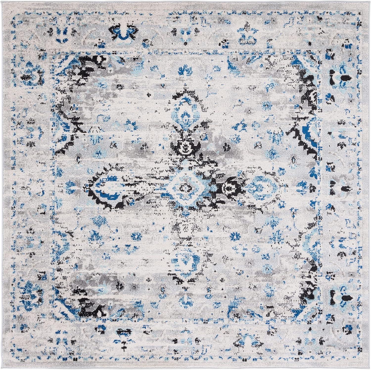 image:imageSAFAVIEH Madison Collection Area Rug 53 x 76 Teal amp Fuchsia Boho Chic Medallion Design NonShedding amp Easy Care Ideal for High Traffic Areas in Living Room Bedroom MAD154LIvoryBlue