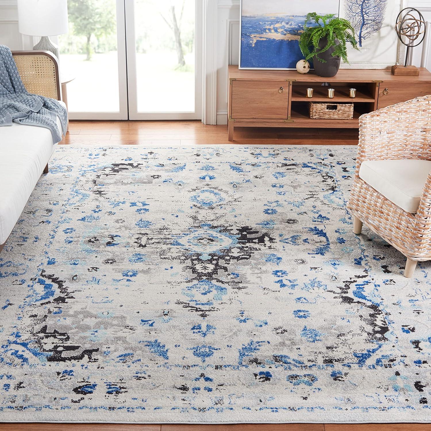 image:imageSAFAVIEH Madison Collection Area Rug 53 x 76 Teal amp Fuchsia Boho Chic Medallion Design NonShedding amp Easy Care Ideal for High Traffic Areas in Living Room Bedroom MAD154LIvoryBlue