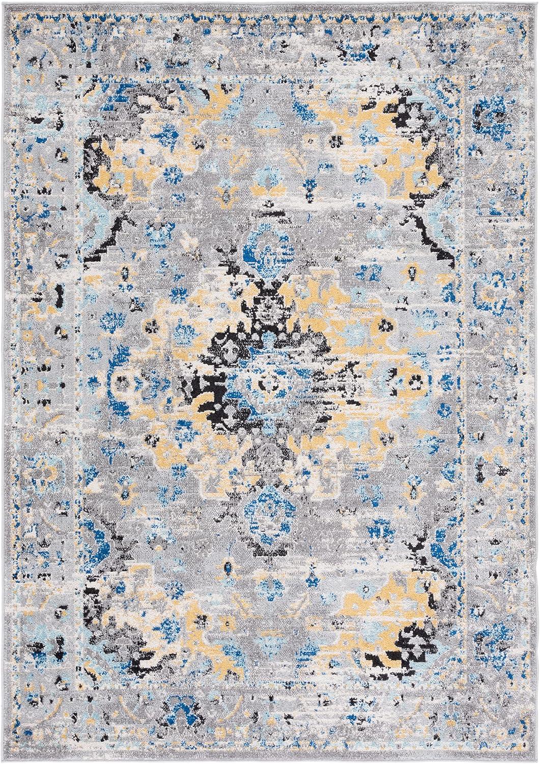 image:imageSAFAVIEH Madison Collection Area Rug 53 x 76 Teal amp Fuchsia Boho Chic Medallion Design NonShedding amp Easy Care Ideal for High Traffic Areas in Living Room Bedroom MAD154LGreyGold