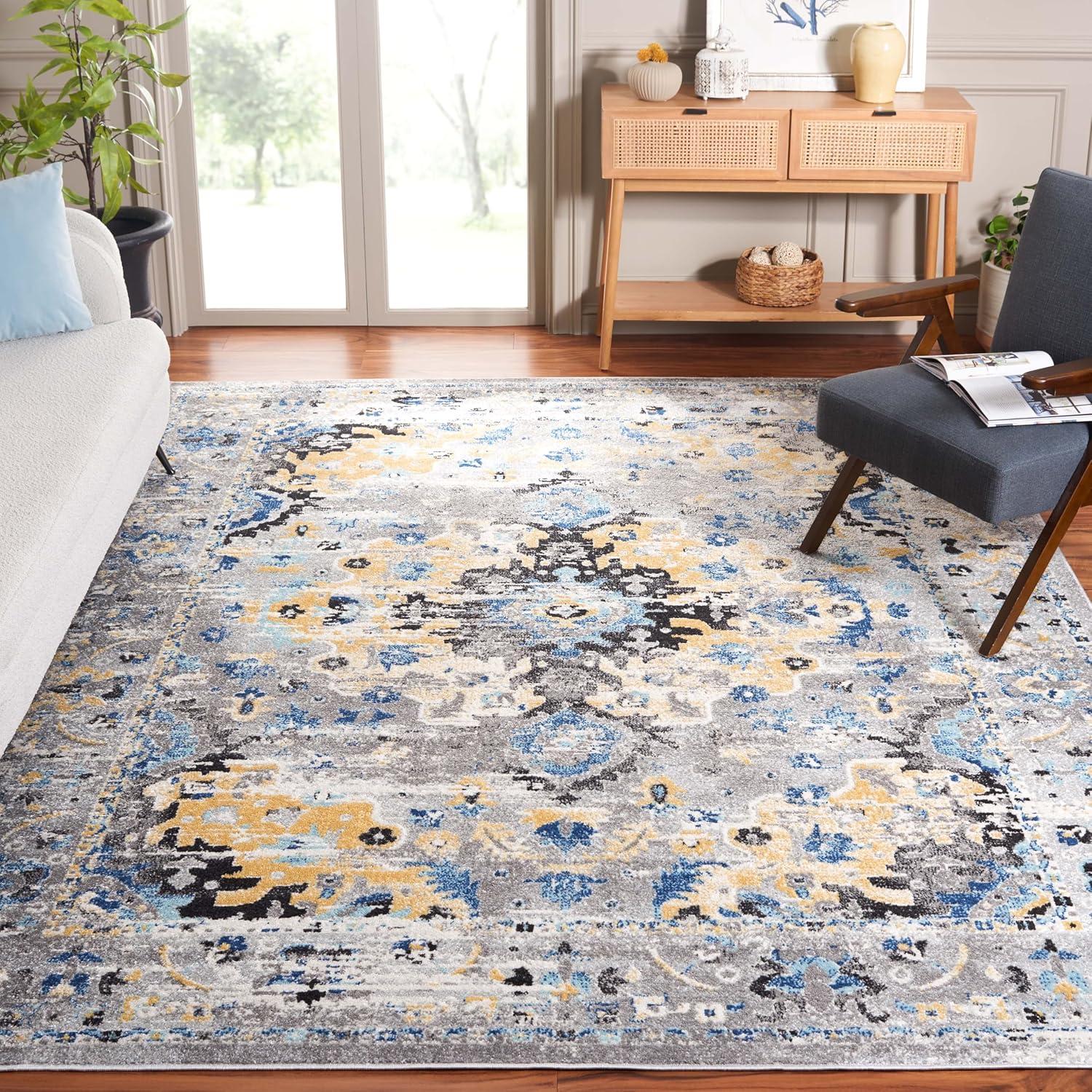 image:imageSAFAVIEH Madison Collection Area Rug 53 x 76 Teal amp Fuchsia Boho Chic Medallion Design NonShedding amp Easy Care Ideal for High Traffic Areas in Living Room Bedroom MAD154LGreyGold