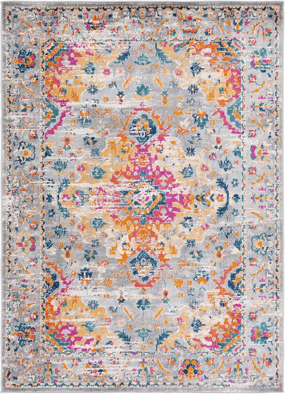 image:imageSAFAVIEH Madison Collection Area Rug 53 x 76 Teal amp Fuchsia Boho Chic Medallion Design NonShedding amp Easy Care Ideal for High Traffic Areas in Living Room Bedroom MAD154LGreyFuchsia