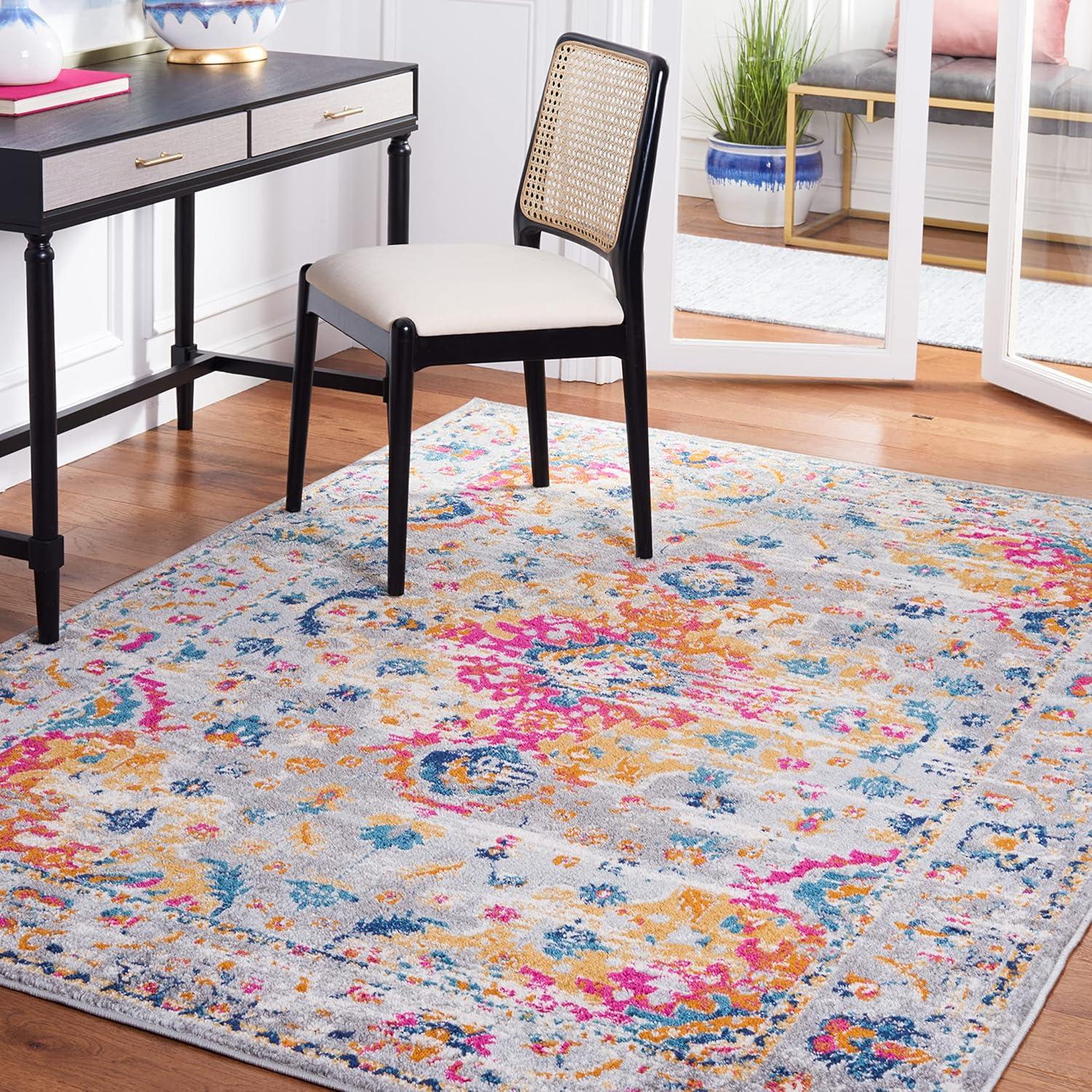 image:imageSAFAVIEH Madison Collection Area Rug 53 x 76 Teal amp Fuchsia Boho Chic Medallion Design NonShedding amp Easy Care Ideal for High Traffic Areas in Living Room Bedroom MAD154LGreyFuchsia