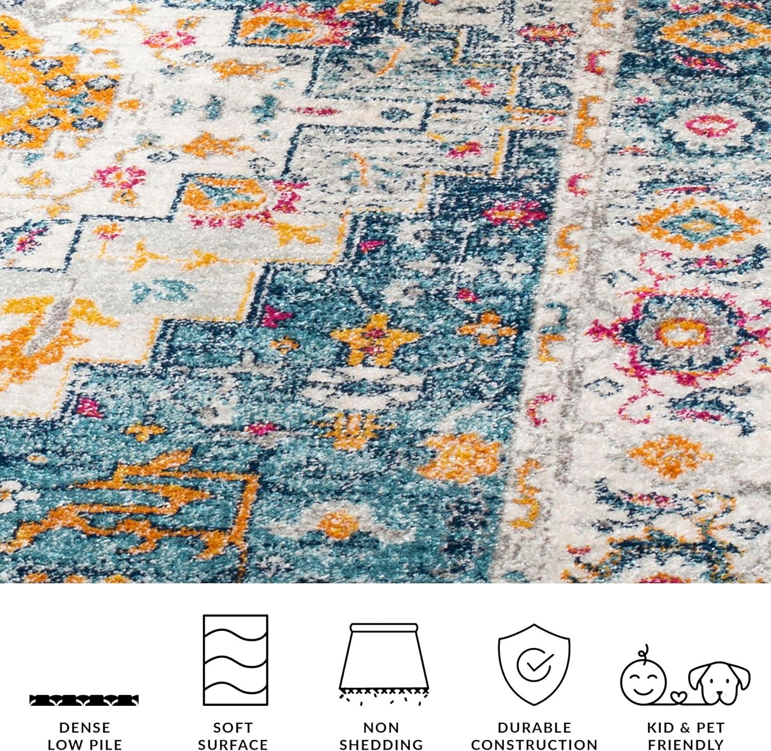 image:imageSAFAVIEH Madison Collection Area Rug 53 x 76 Turquoise amp Ivory Boho Chic Medallion Design NonShedding amp Easy Care Ideal for High Traffic Areas in Living Room Bedroom MAD156KTurquoiseIvory