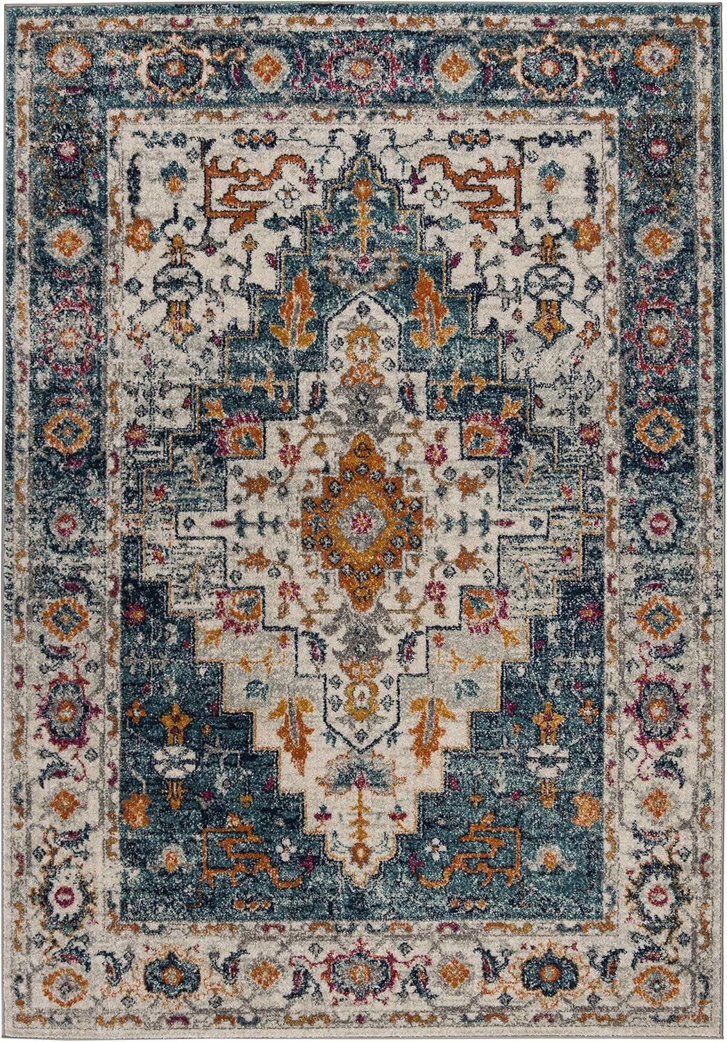 image:imageSAFAVIEH Madison Collection Area Rug 53 x 76 Turquoise amp Ivory Boho Chic Medallion Design NonShedding amp Easy Care Ideal for High Traffic Areas in Living Room Bedroom MAD156KTurquoiseIvory