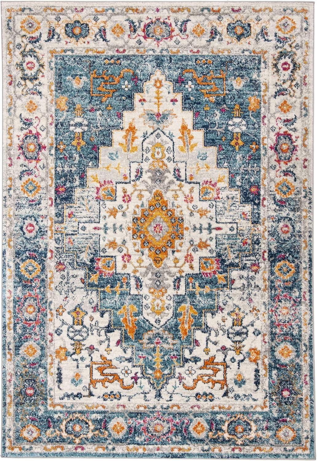 image:imageSAFAVIEH Madison Collection Area Rug 53 x 76 Turquoise amp Ivory Boho Chic Medallion Design NonShedding amp Easy Care Ideal for High Traffic Areas in Living Room Bedroom MAD156KTurquoiseIvory