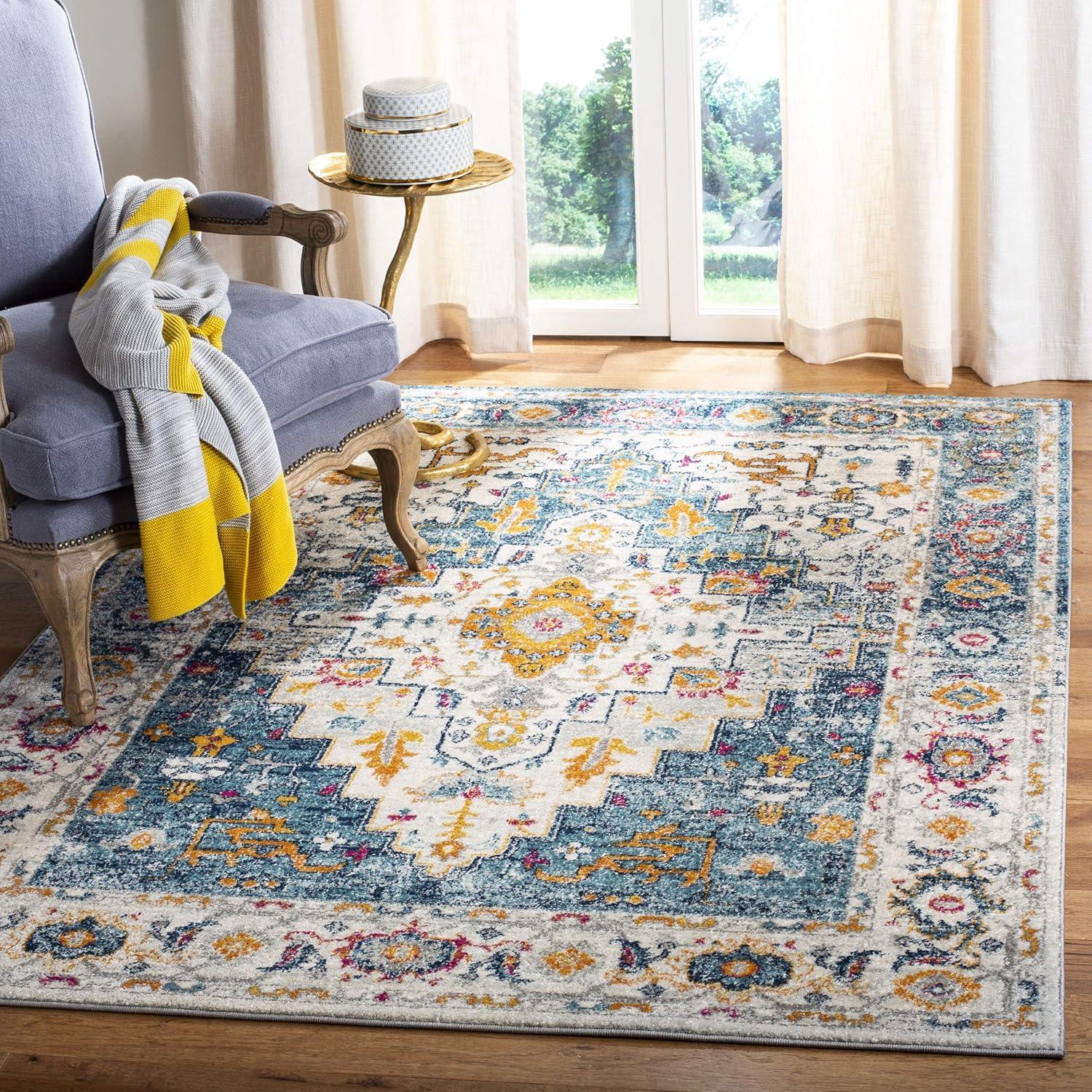 image:imageSAFAVIEH Madison Collection Area Rug 53 x 76 Turquoise amp Ivory Boho Chic Medallion Design NonShedding amp Easy Care Ideal for High Traffic Areas in Living Room Bedroom MAD156KTurquoiseIvory