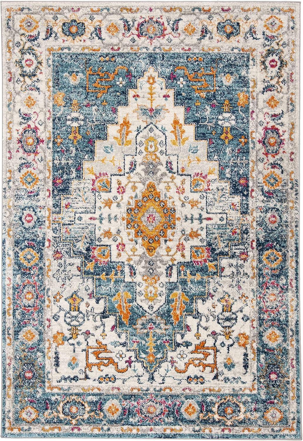 image:imageSAFAVIEH Madison Collection Area Rug 53 x 76 Turquoise amp Ivory Boho Chic Medallion Design NonShedding amp Easy Care Ideal for High Traffic Areas in Living Room Bedroom MAD156KTurquoiseIvory