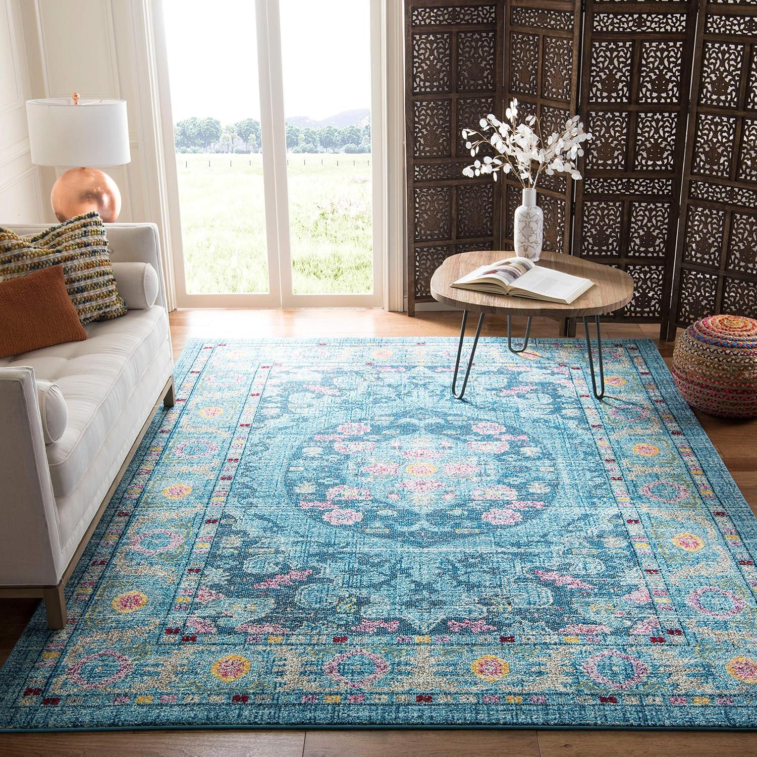 image:imageSAFAVIEH Madison Collection Area Rug 6 x 9 Light Blue amp Fuchsia Boho Chic Medallion Design NonShedding amp Easy Care Ideal for High Traffic Areas in Living Room Bedroom MAD306MLight BlueFuchsia