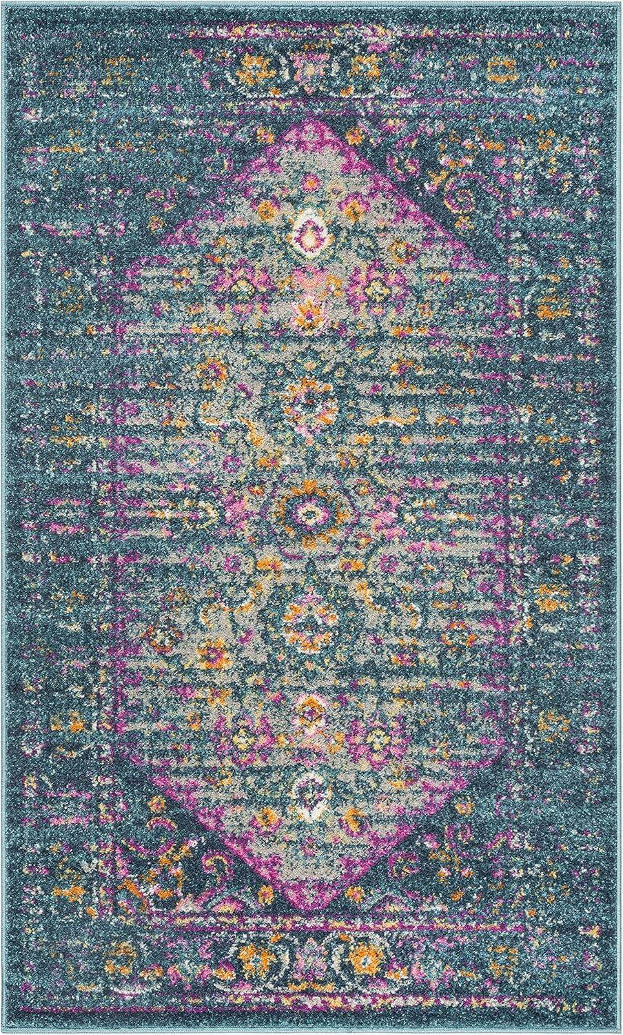 image:imageSAFAVIEH Madison Collection Area Rug 6 x 9 Light Grey amp Fuchsia Boho Chic Distressed Design NonShedding amp Easy Care Ideal for High Traffic Areas in Living Room Bedroom MAD122GBlueFuchsia