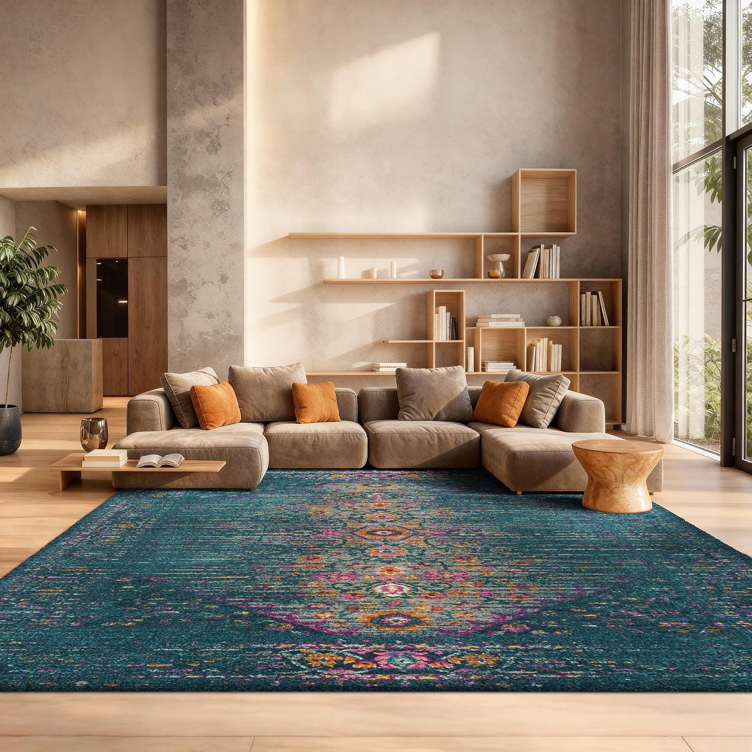 image:imageSAFAVIEH Madison Collection Area Rug 6 x 9 Light Grey amp Fuchsia Boho Chic Distressed Design NonShedding amp Easy Care Ideal for High Traffic Areas in Living Room Bedroom MAD122GBlueFuchsia
