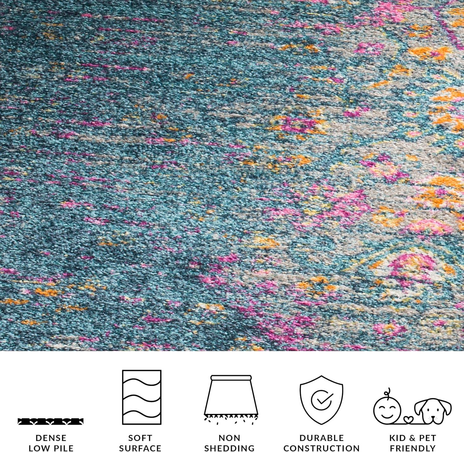 image:imageSAFAVIEH Madison Collection Area Rug 6 x 9 Light Grey amp Fuchsia Boho Chic Distressed Design NonShedding amp Easy Care Ideal for High Traffic Areas in Living Room Bedroom MAD122GBlueFuchsia