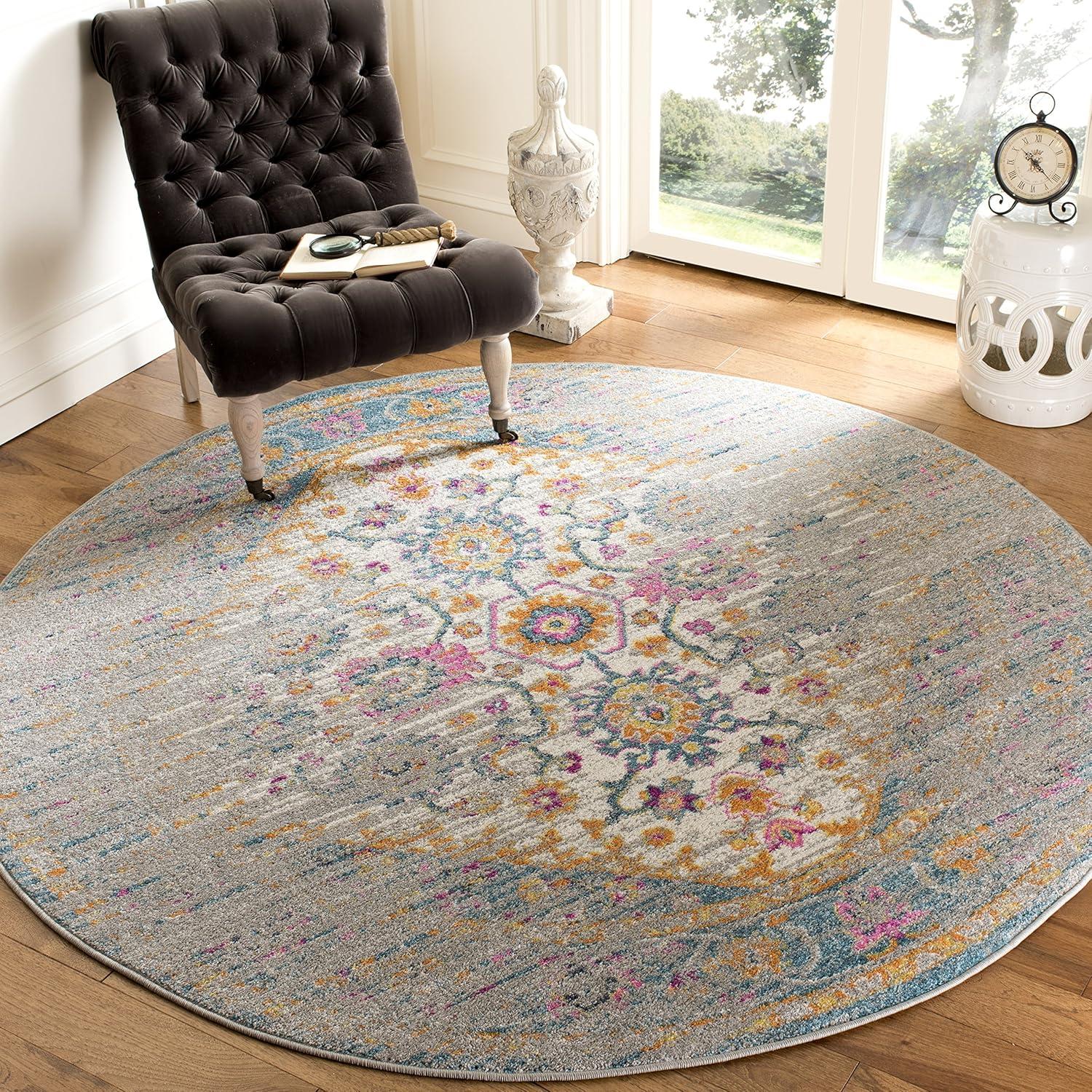 image:imageSAFAVIEH Madison Collection Area Rug 6 x 9 Light Grey amp Fuchsia Boho Chic Distressed Design NonShedding amp Easy Care Ideal for High Traffic Areas in Living Room Bedroom MAD122GLight GreyFuchsia