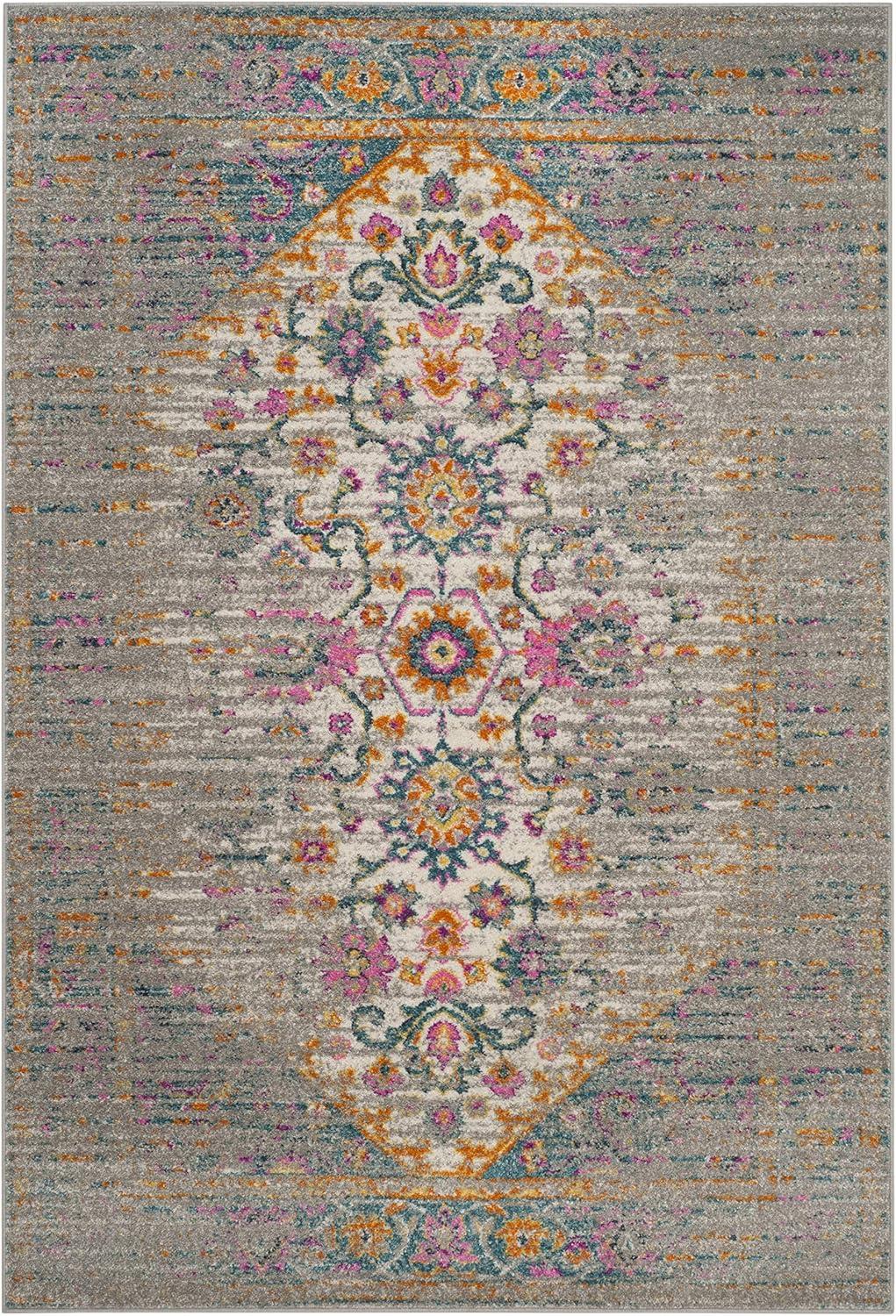 image:imageSAFAVIEH Madison Collection Area Rug 6 x 9 Light Grey amp Fuchsia Boho Chic Distressed Design NonShedding amp Easy Care Ideal for High Traffic Areas in Living Room Bedroom MAD122GLight GreyFuchsia