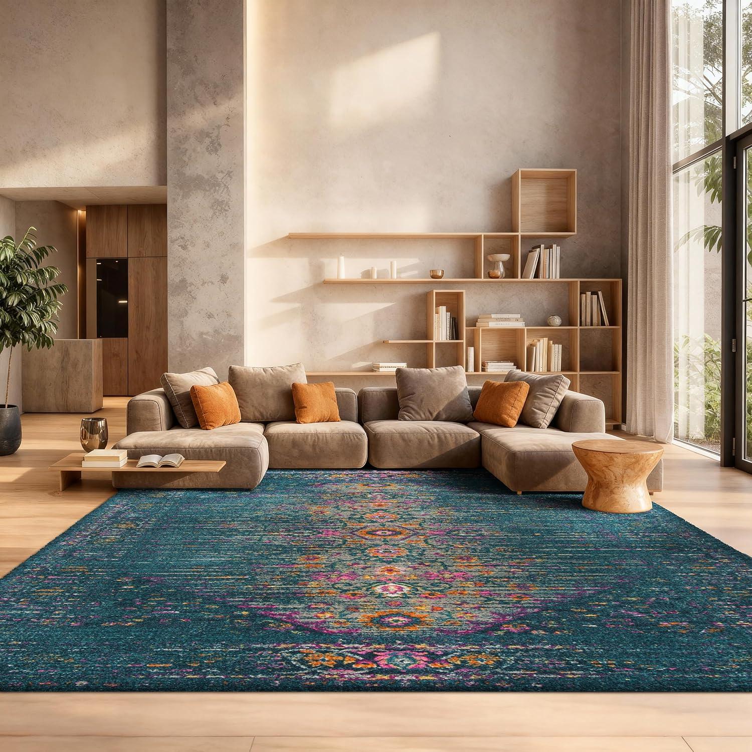 image:imageSAFAVIEH Madison Collection Area Rug 6 x 9 Light Grey amp Fuchsia Boho Chic Distressed Design NonShedding amp Easy Care Ideal for High Traffic Areas in Living Room Bedroom MAD122GBlueFuchsia