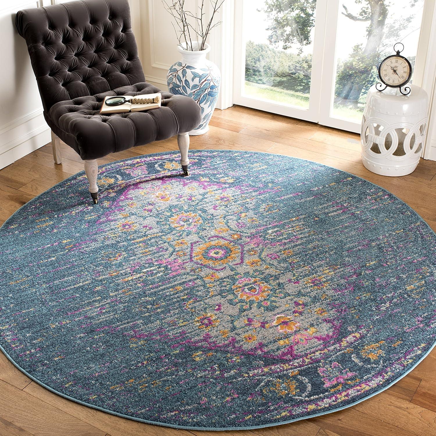 image:imageSAFAVIEH Madison Collection Area Rug 6 x 9 Light Grey amp Fuchsia Boho Chic Distressed Design NonShedding amp Easy Care Ideal for High Traffic Areas in Living Room Bedroom MAD122GBlueFuchsia
