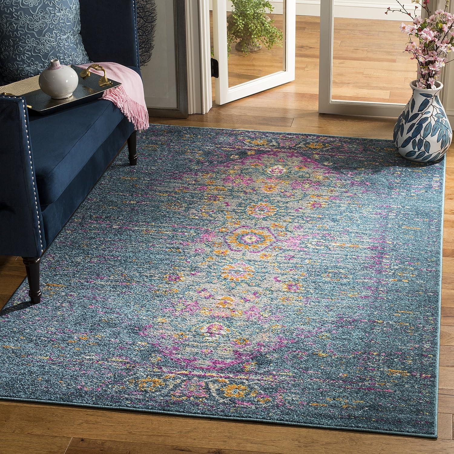 image:imageSAFAVIEH Madison Collection Area Rug 6 x 9 Light Grey amp Fuchsia Boho Chic Distressed Design NonShedding amp Easy Care Ideal for High Traffic Areas in Living Room Bedroom MAD122GBlueFuchsia