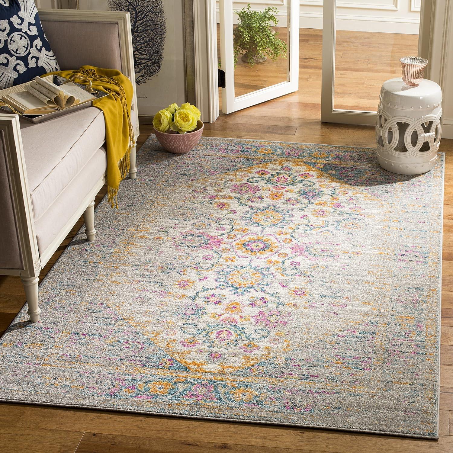 image:imageSAFAVIEH Madison Collection Area Rug 6 x 9 Light Grey amp Fuchsia Boho Chic Distressed Design NonShedding amp Easy Care Ideal for High Traffic Areas in Living Room Bedroom MAD122GLight GreyFuchsia