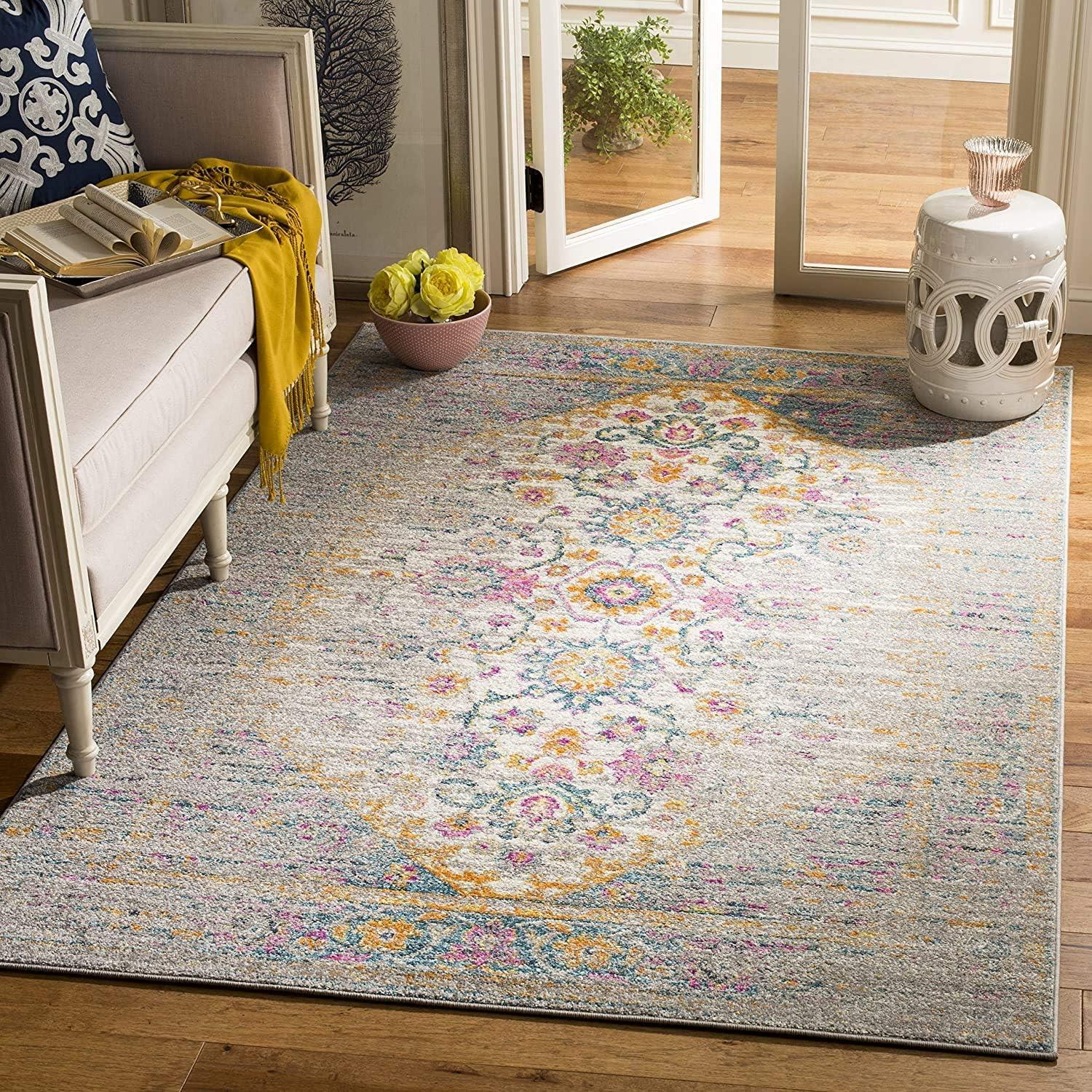 image:imageSAFAVIEH Madison Collection Area Rug 6 x 9 Light Grey amp Fuchsia Boho Chic Distressed Design NonShedding amp Easy Care Ideal for High Traffic Areas in Living Room Bedroom MAD122GLight GreyFuchsia