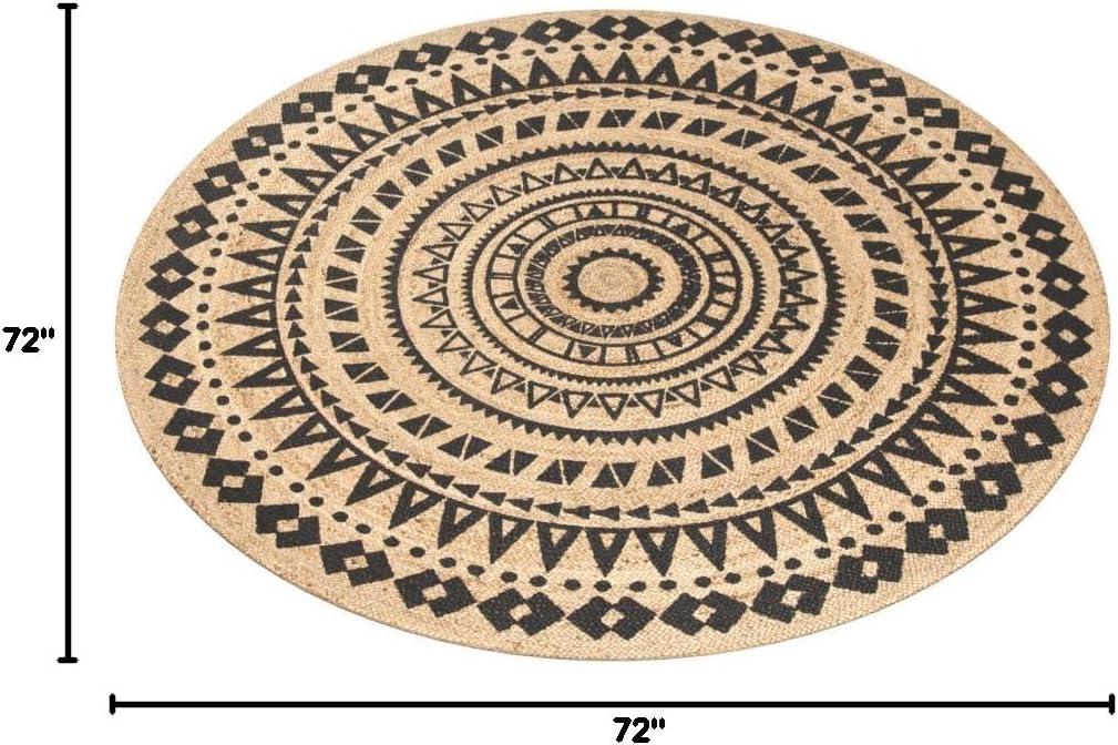 image:imageSAFAVIEH Natural Fiber Collection Area Rug 3 Round Teal amp Natural Handmade Boho Mandala Braided Jute Ideal for High Traffic Areas in Living Room Bedroom NF802EBlackNatural