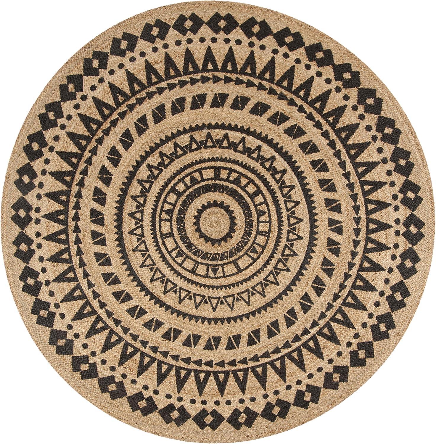 image:imageSAFAVIEH Natural Fiber Collection Area Rug 3 Round Teal amp Natural Handmade Boho Mandala Braided Jute Ideal for High Traffic Areas in Living Room Bedroom NF802EBlackNatural