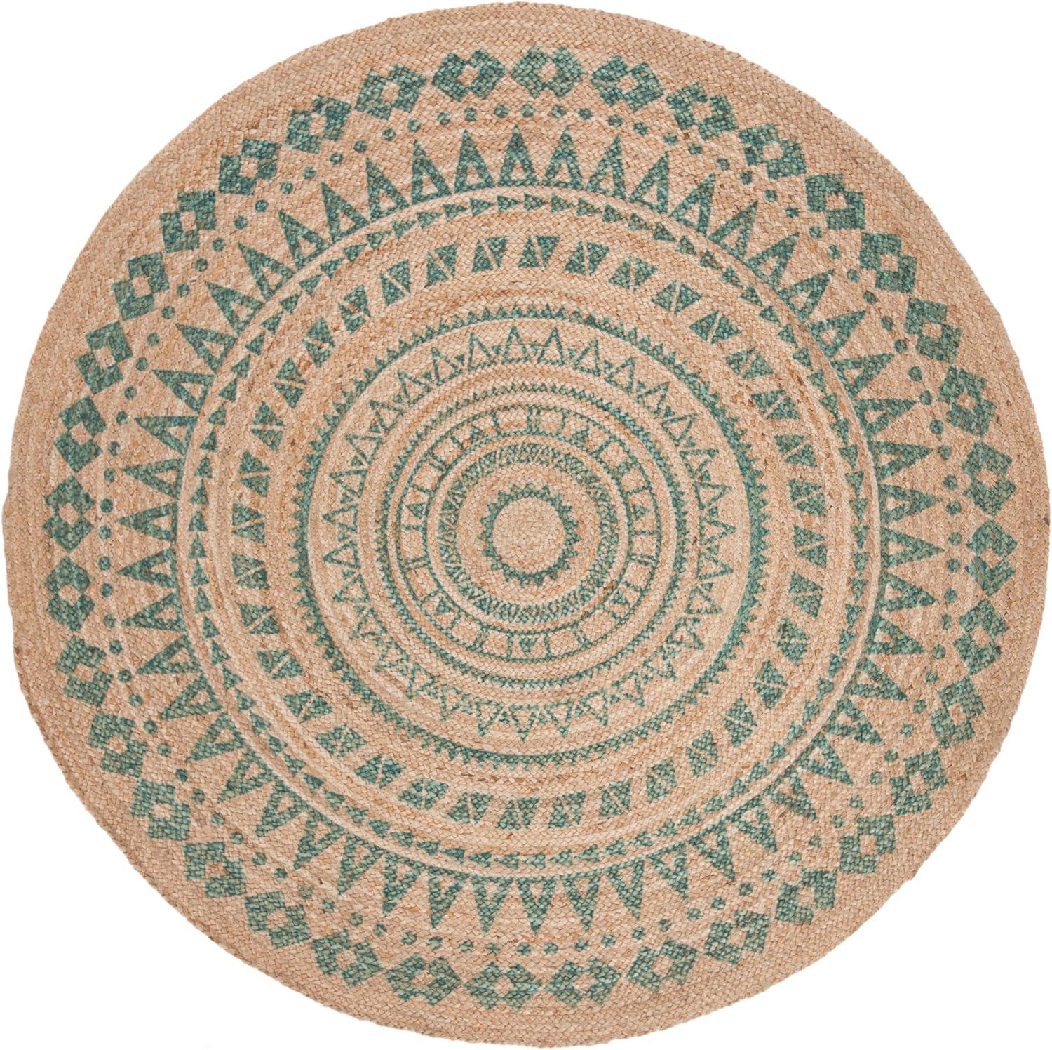 image:imageSAFAVIEH Natural Fiber Collection Area Rug 3 Round Teal amp Natural Handmade Boho Mandala Braided Jute Ideal for High Traffic Areas in Living Room Bedroom NF802EAquaNatural