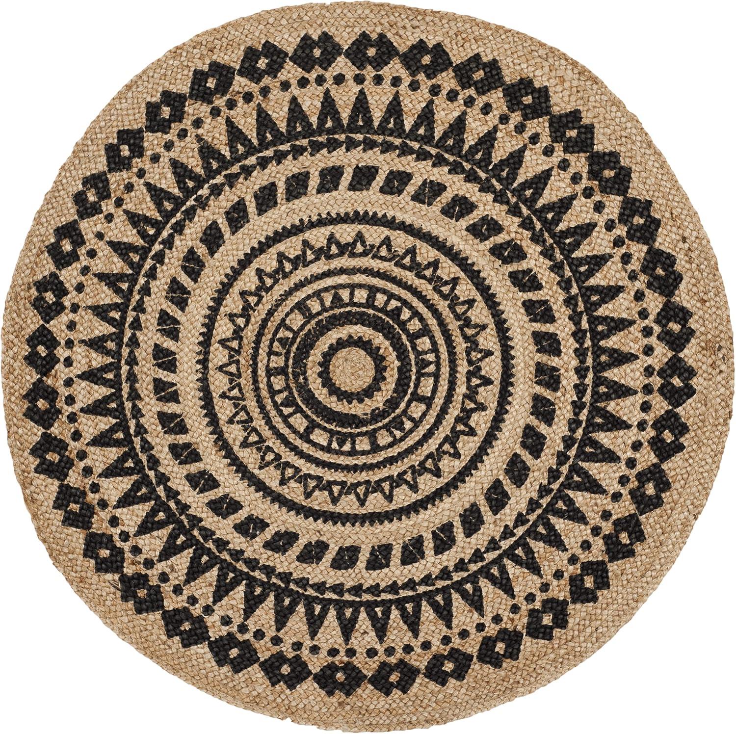 image:imageSAFAVIEH Natural Fiber Collection Area Rug 3 Round Teal amp Natural Handmade Boho Mandala Braided Jute Ideal for High Traffic Areas in Living Room Bedroom NF802EBlackNatural