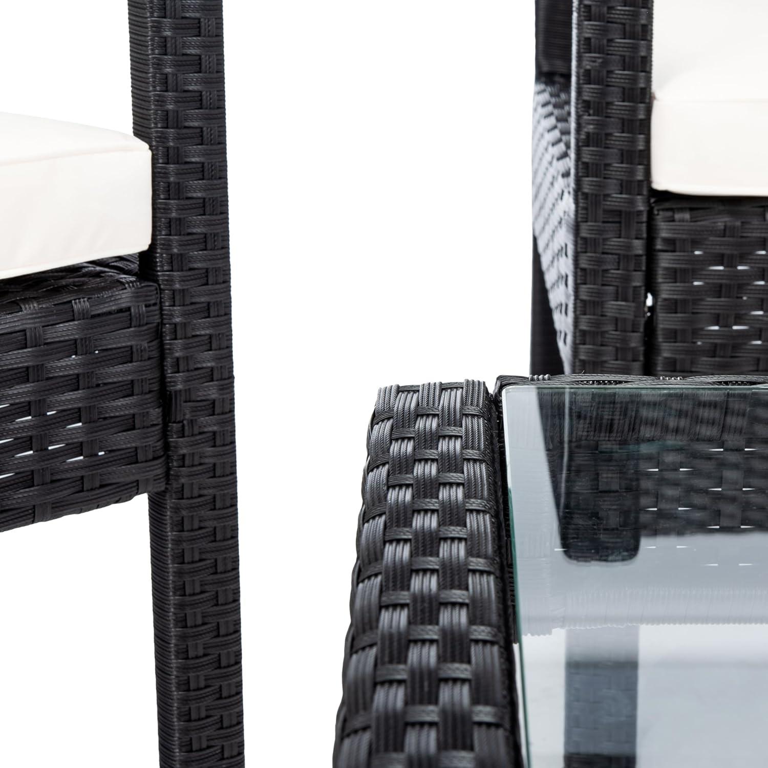 image:imageSAFAVIEH Outdoor Collection Bassey NaturalWhite Cushion 4Piece Conversation Patio Set PAT7507DBlackBeige