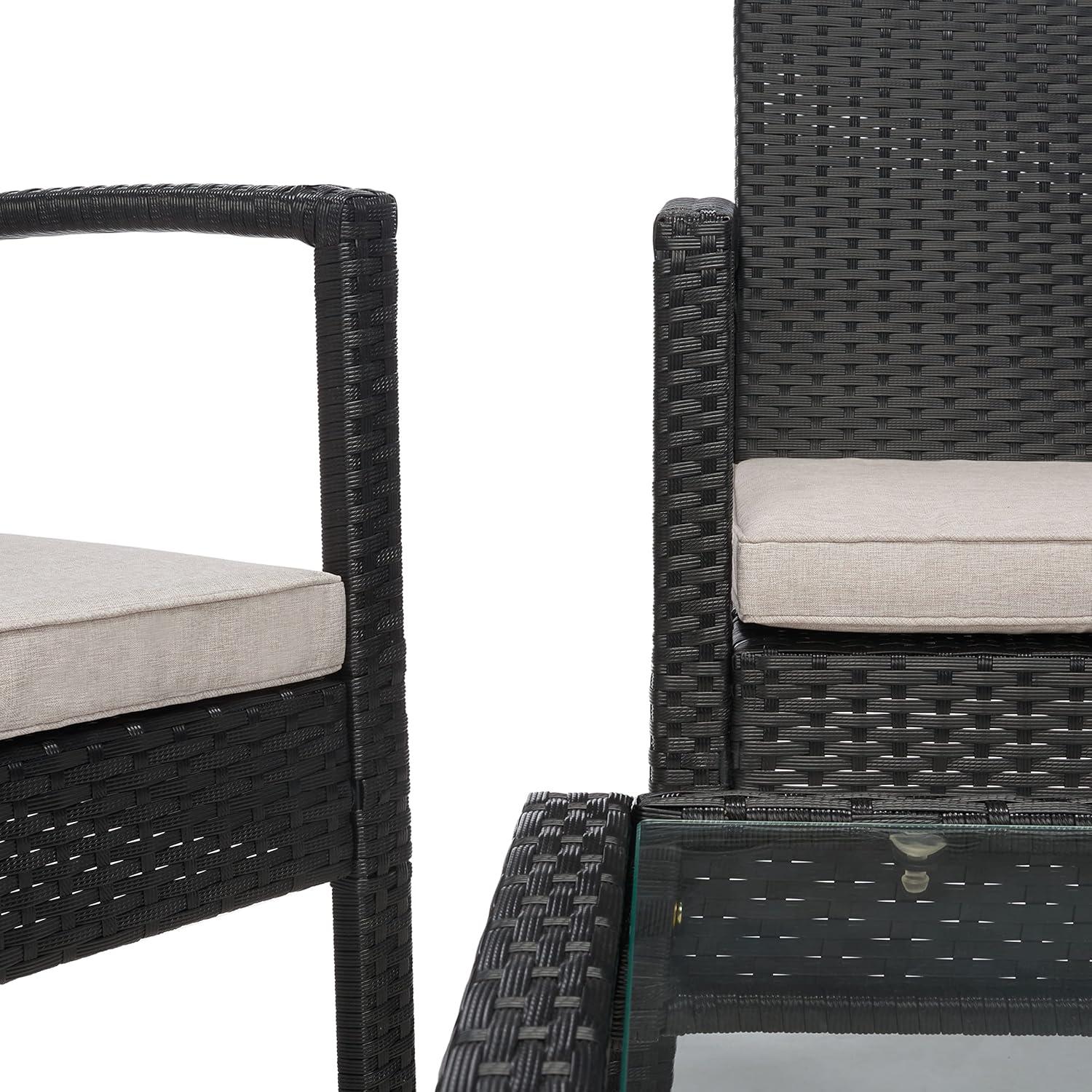 image:imageSAFAVIEH Outdoor Collection Bassey NaturalWhite Cushion 4Piece Conversation Patio Set PAT7507DBlackLight Grey