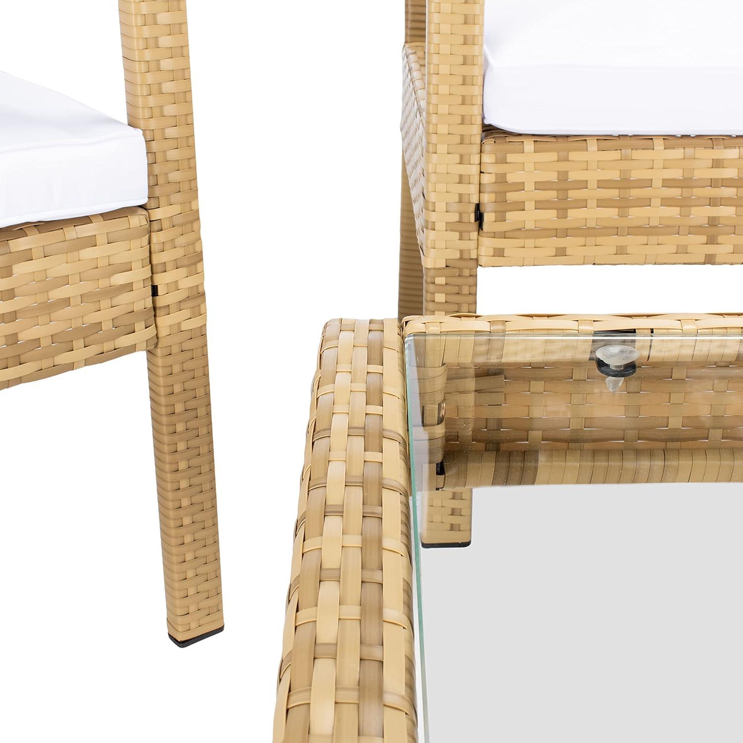 image:imageSAFAVIEH Outdoor Collection Bassey NaturalWhite Cushion 4Piece Conversation Patio Set PAT7507DNaturalWhite