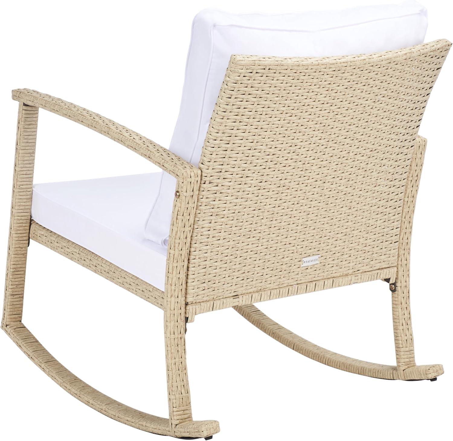 image:imageSAFAVIEH Outdoor Collection Daire Woven BeigeWhite Cushion Rocking Chair for Patio Porch Backyard SunroomBeigeWhite