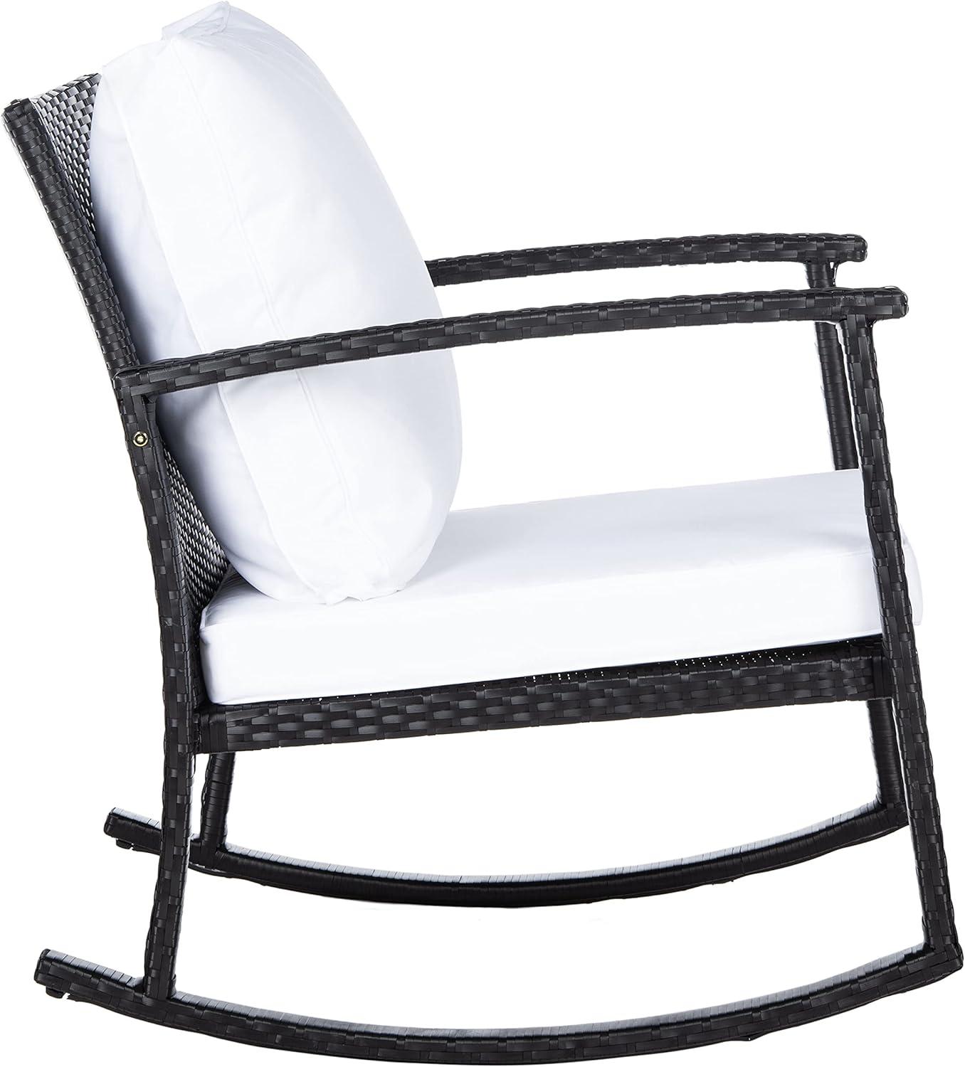 image:imageSAFAVIEH Outdoor Collection Daire Woven BeigeWhite Cushion Rocking Chair for Patio Porch Backyard SunroomBlackWhite