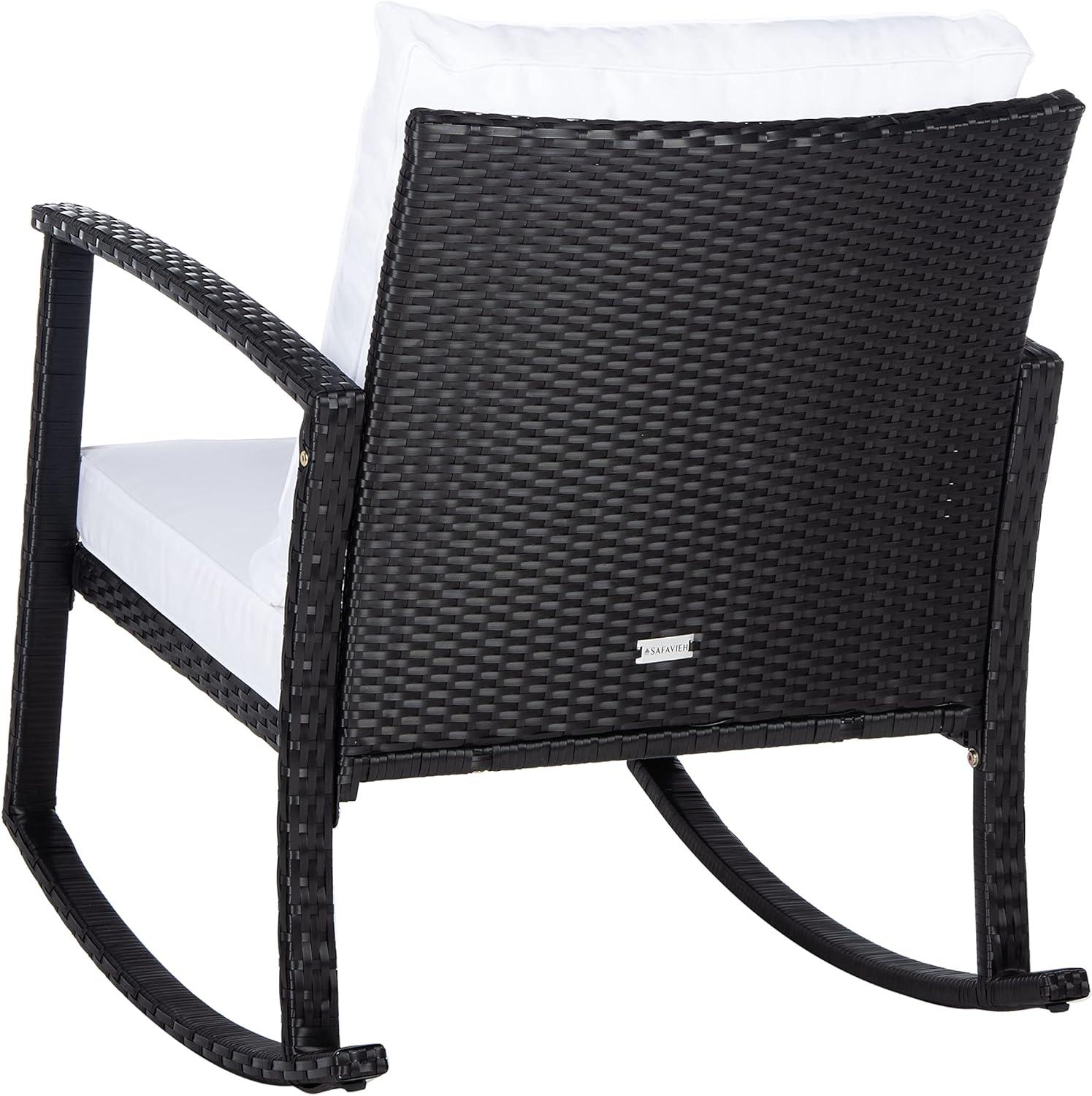 image:imageSAFAVIEH Outdoor Collection Daire Woven BeigeWhite Cushion Rocking Chair for Patio Porch Backyard SunroomBlackWhite