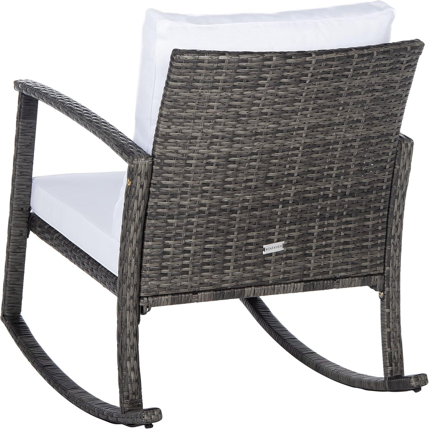image:imageSAFAVIEH Outdoor Collection Daire Woven BeigeWhite Cushion Rocking Chair for Patio Porch Backyard SunroomGrey BrownWhite