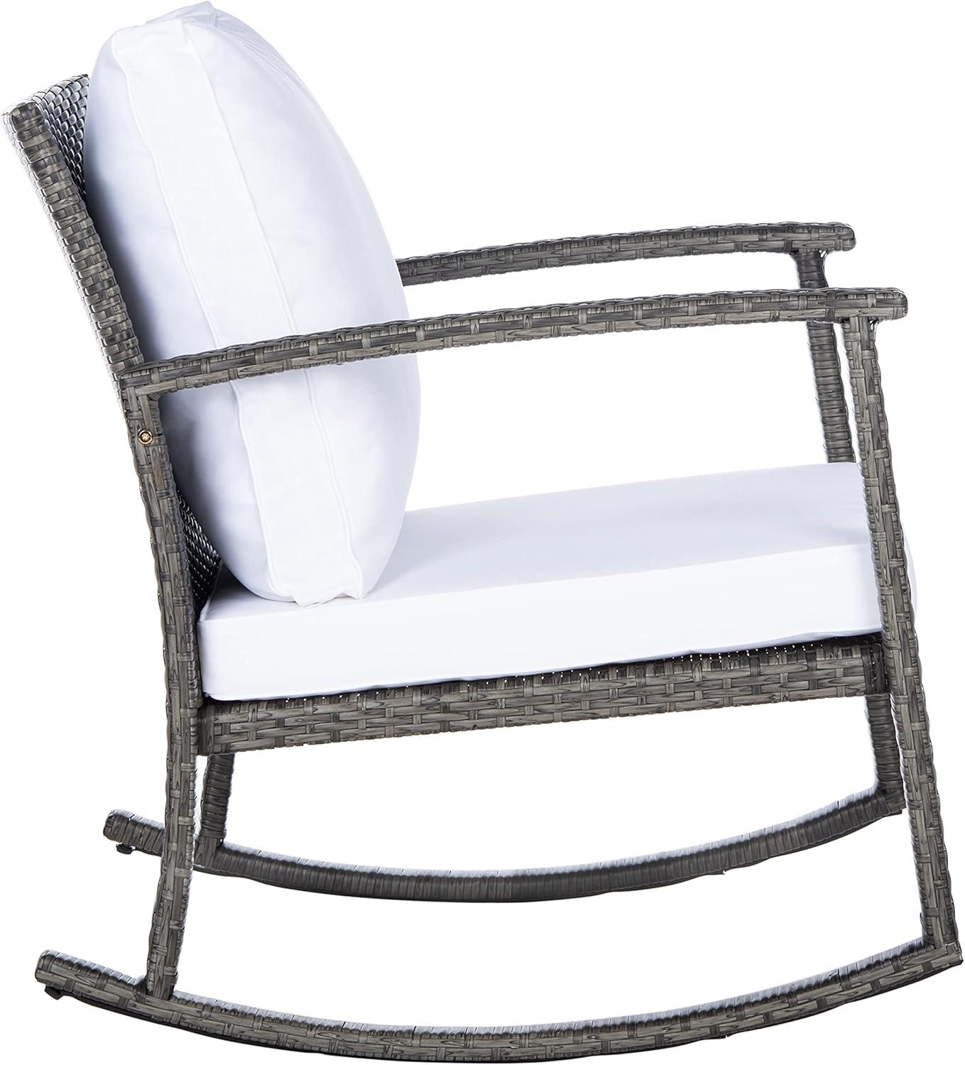 image:imageSAFAVIEH Outdoor Collection Daire Woven BeigeWhite Cushion Rocking Chair for Patio Porch Backyard SunroomGrey BrownWhite