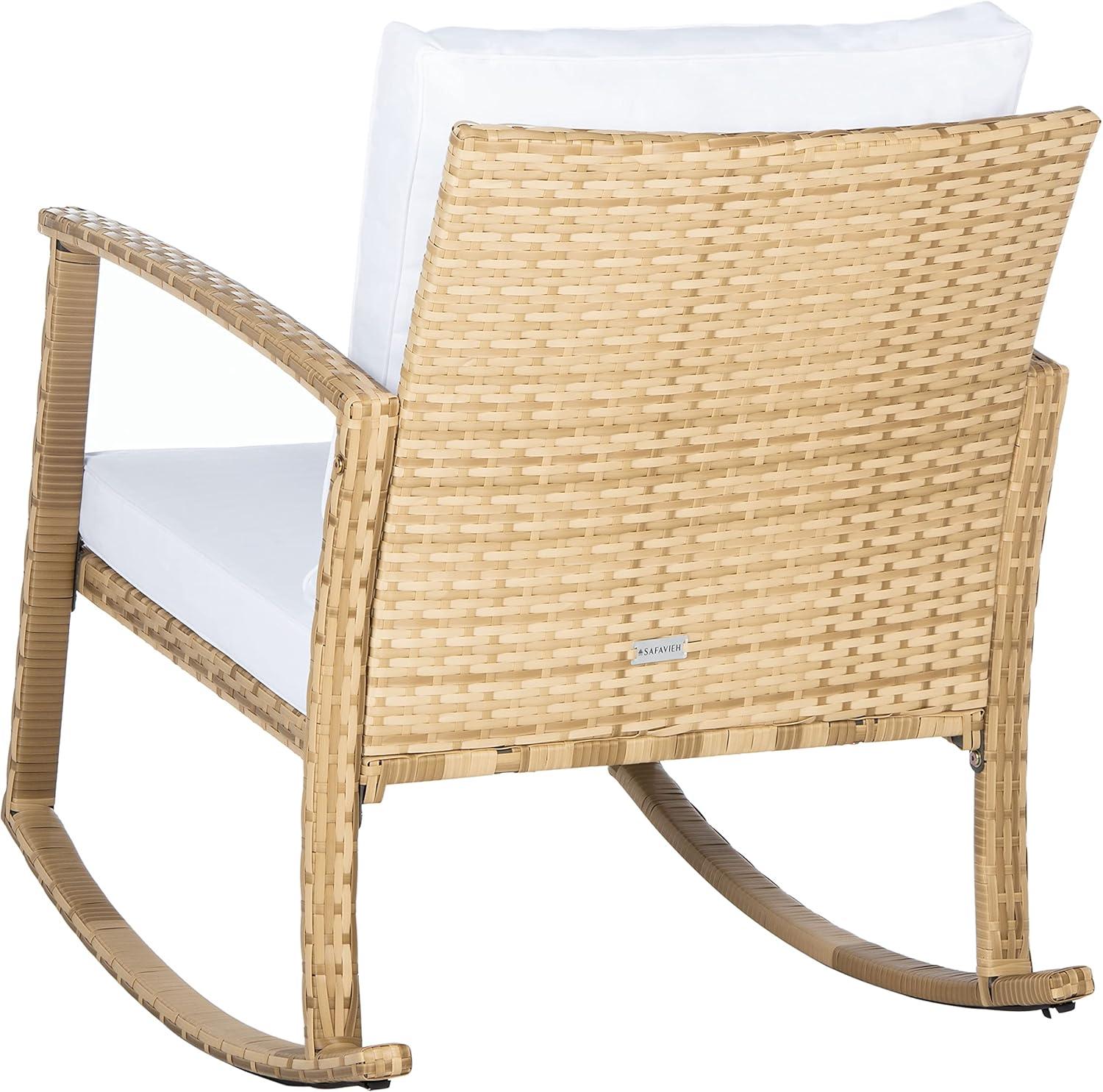 image:imageSAFAVIEH Outdoor Collection Daire Woven BeigeWhite Cushion Rocking Chair for Patio Porch Backyard SunroomNaturalWhite