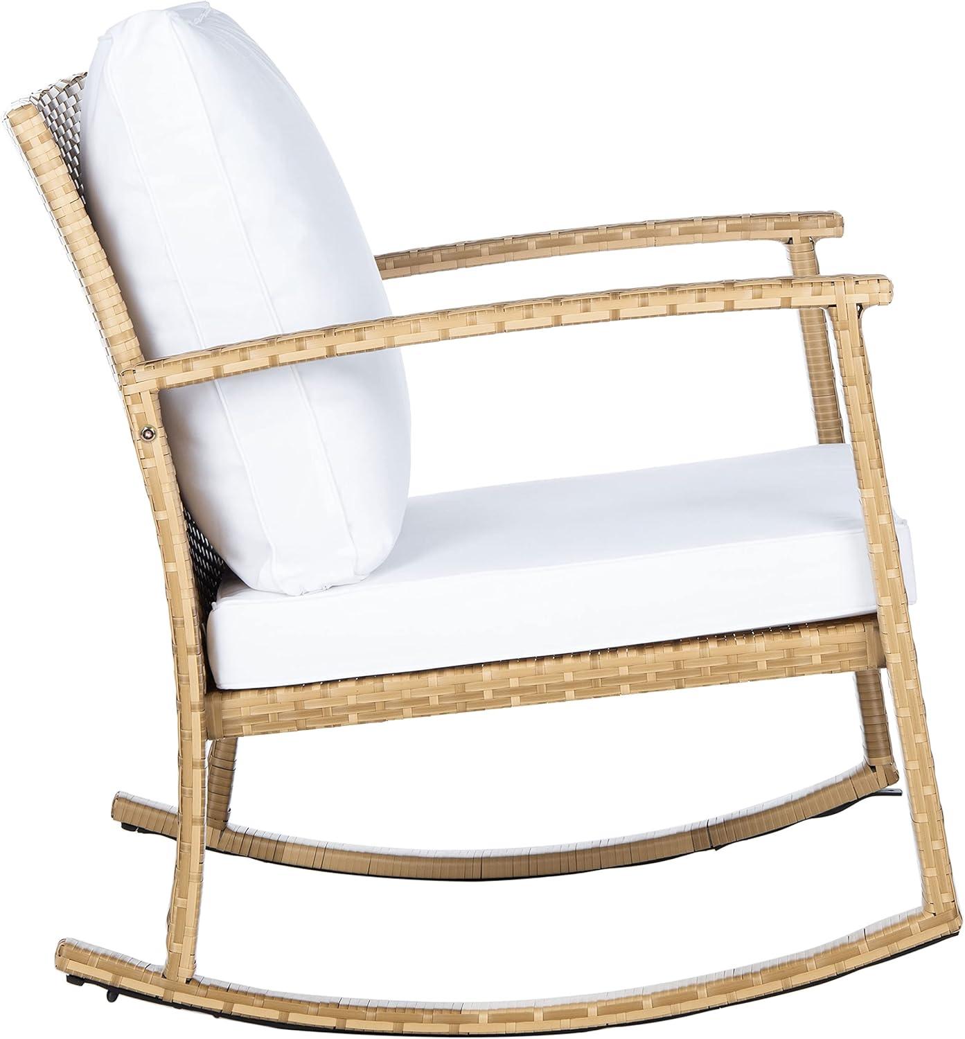image:imageSAFAVIEH Outdoor Collection Daire Woven BeigeWhite Cushion Rocking Chair for Patio Porch Backyard SunroomNaturalWhite