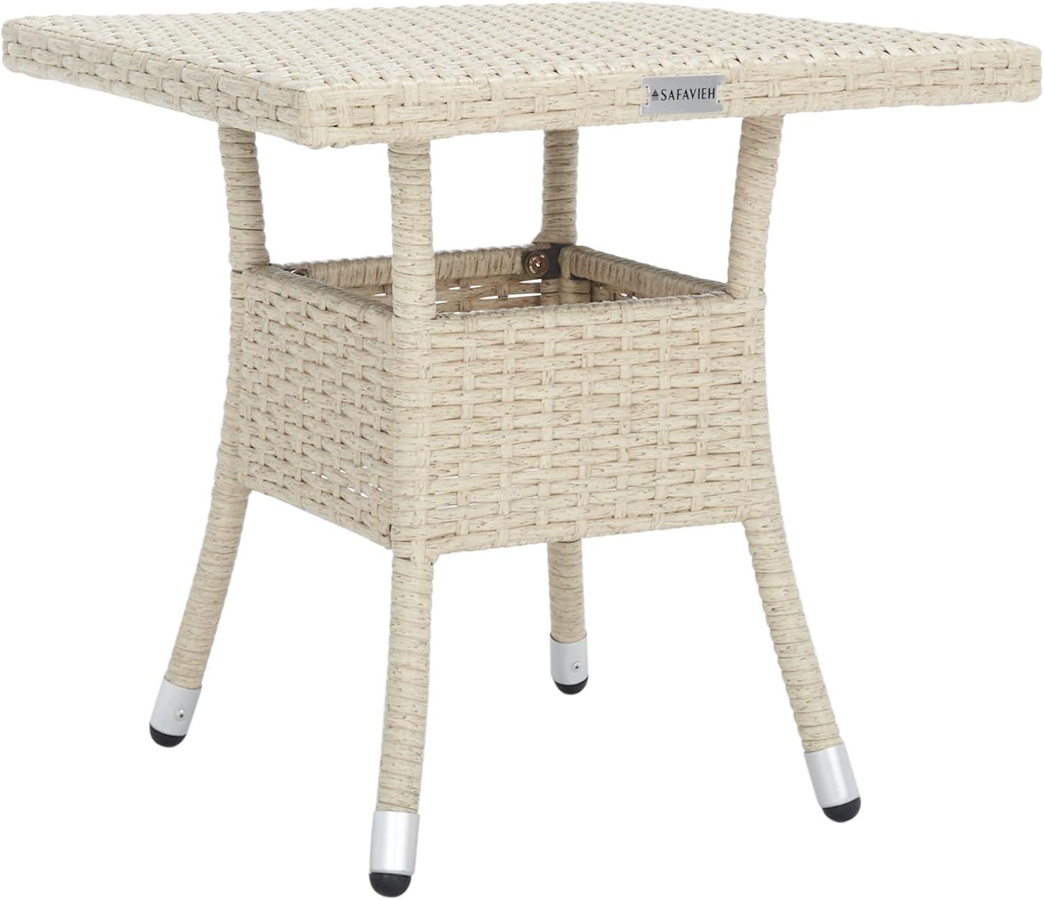 image:imageSAFAVIEH Outdoor Collection Edna NaturalWhite Cushion 3Piece Lounge Set with Table PAT7719DBeigeWhite