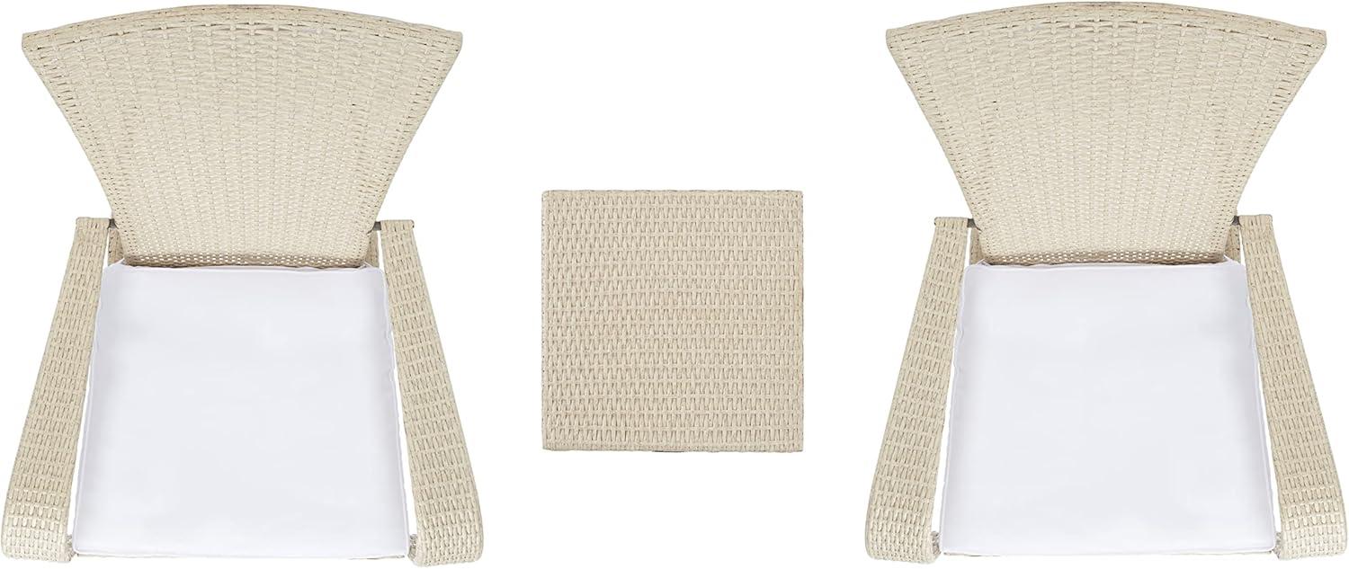 image:imageSAFAVIEH Outdoor Collection Edna NaturalWhite Cushion 3Piece Lounge Set with Table PAT7719DBeigeWhite