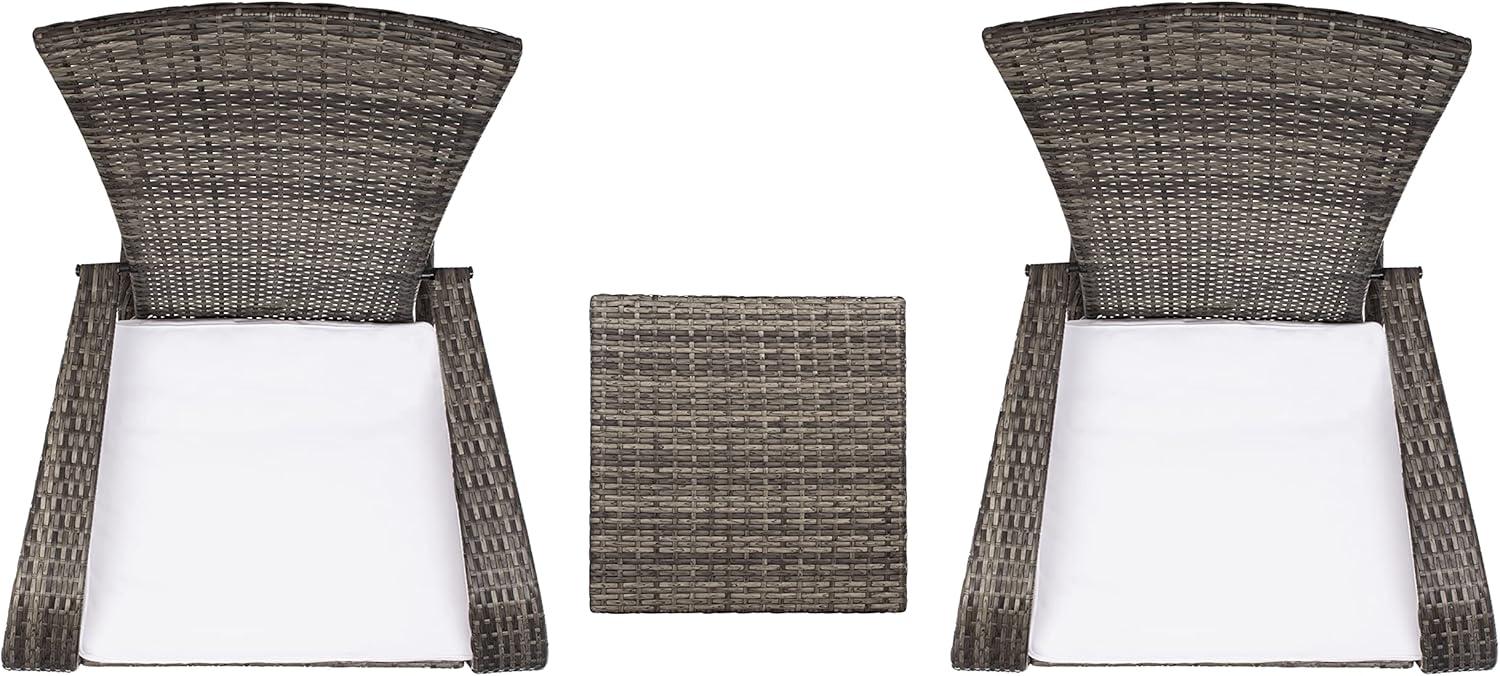 image:imageSAFAVIEH Outdoor Collection Edna NaturalWhite Cushion 3Piece Lounge Set with Table PAT7719DGrey BrownWhite