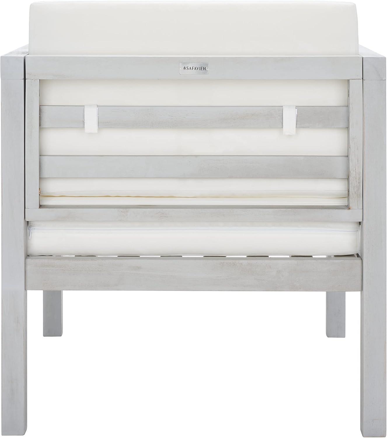 image:imageSAFAVIEH Outdoor Collection Kinnell Natural Acacia WoodGrey Cushion ArmchairGreyBeige